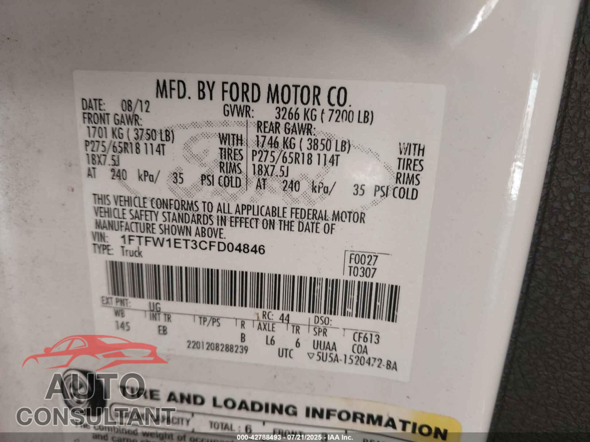 FORD F-150 2012 - 1FTFW1ET3CFD04846