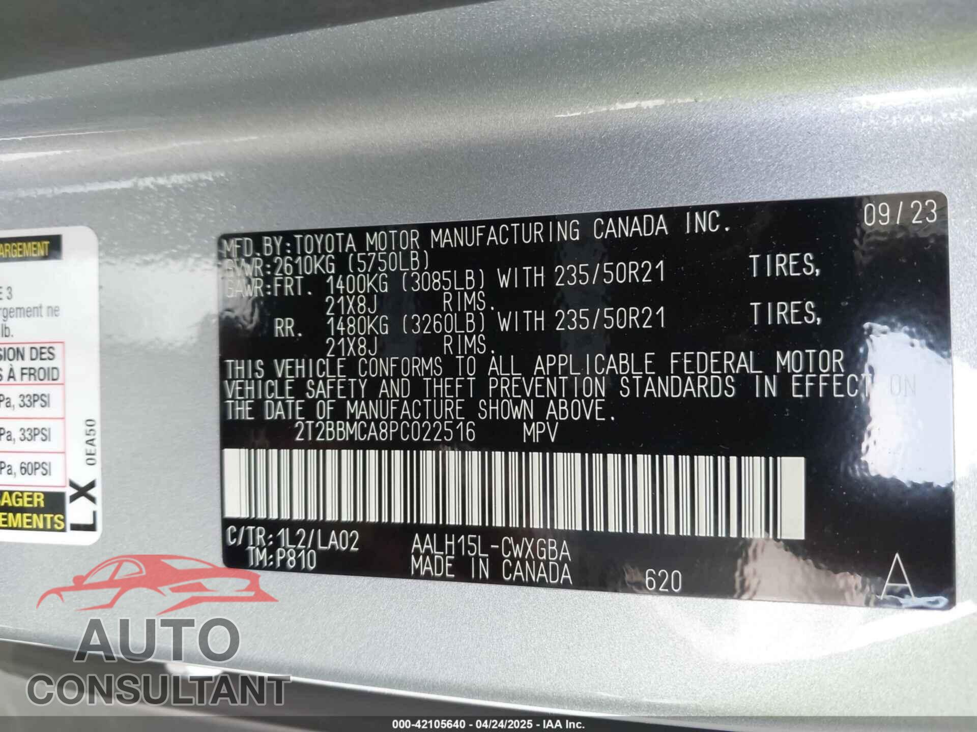 LEXUS RX 350H 2023 - 2T2BBMCA8PC022516