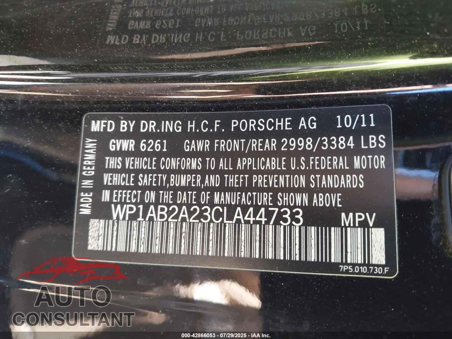 PORSCHE CAYENNE 2012 - WP1AB2A23CLA44733