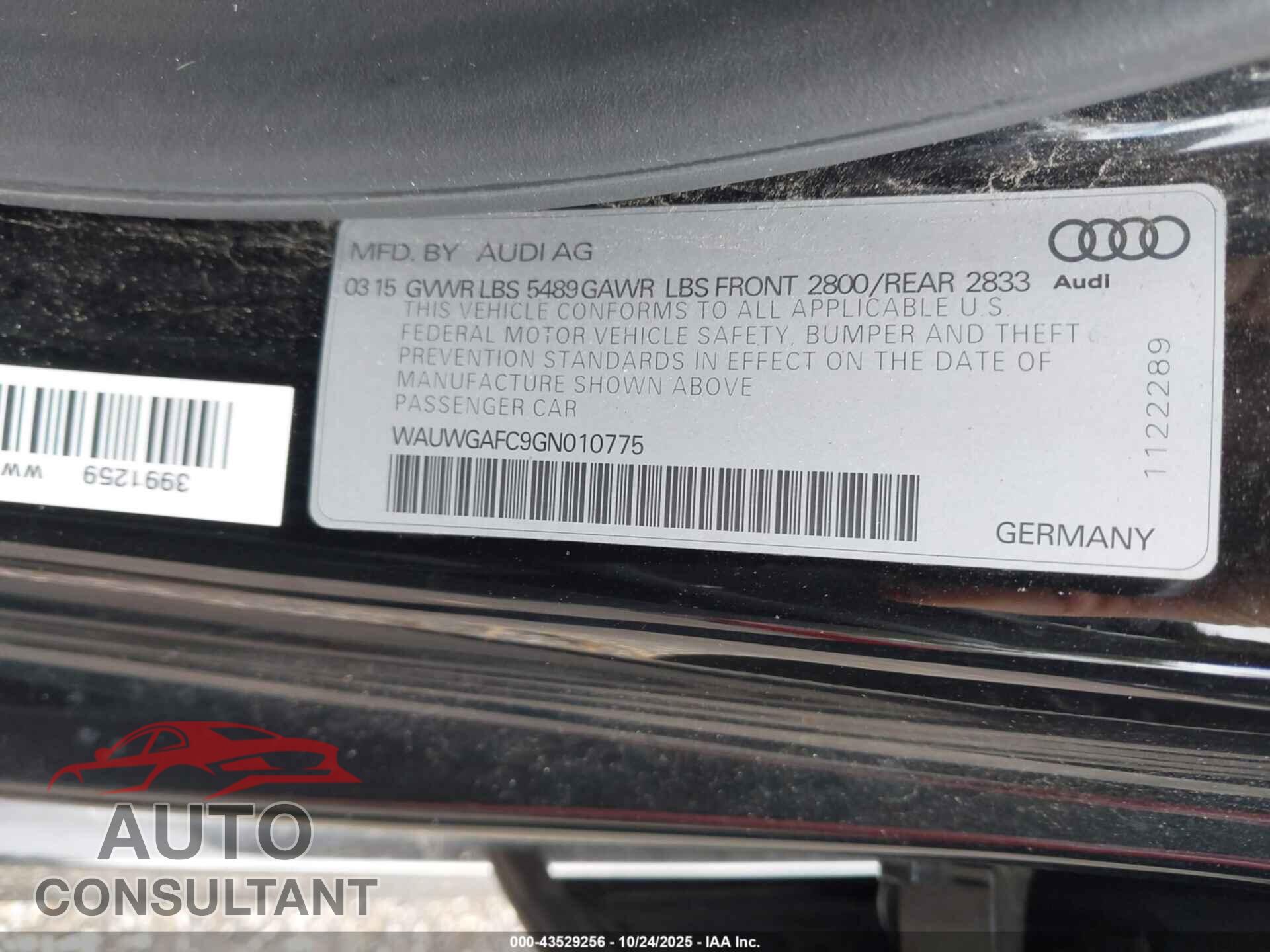 AUDI A7 2016 - WAUWGAFC9GN010775