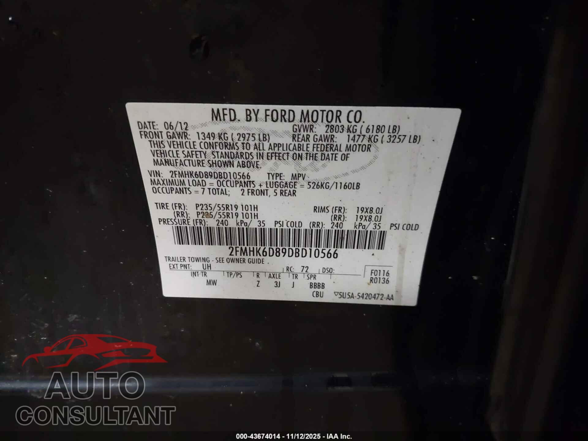 FORD FLEX 2013 - 2FMHK6D89DBD10566