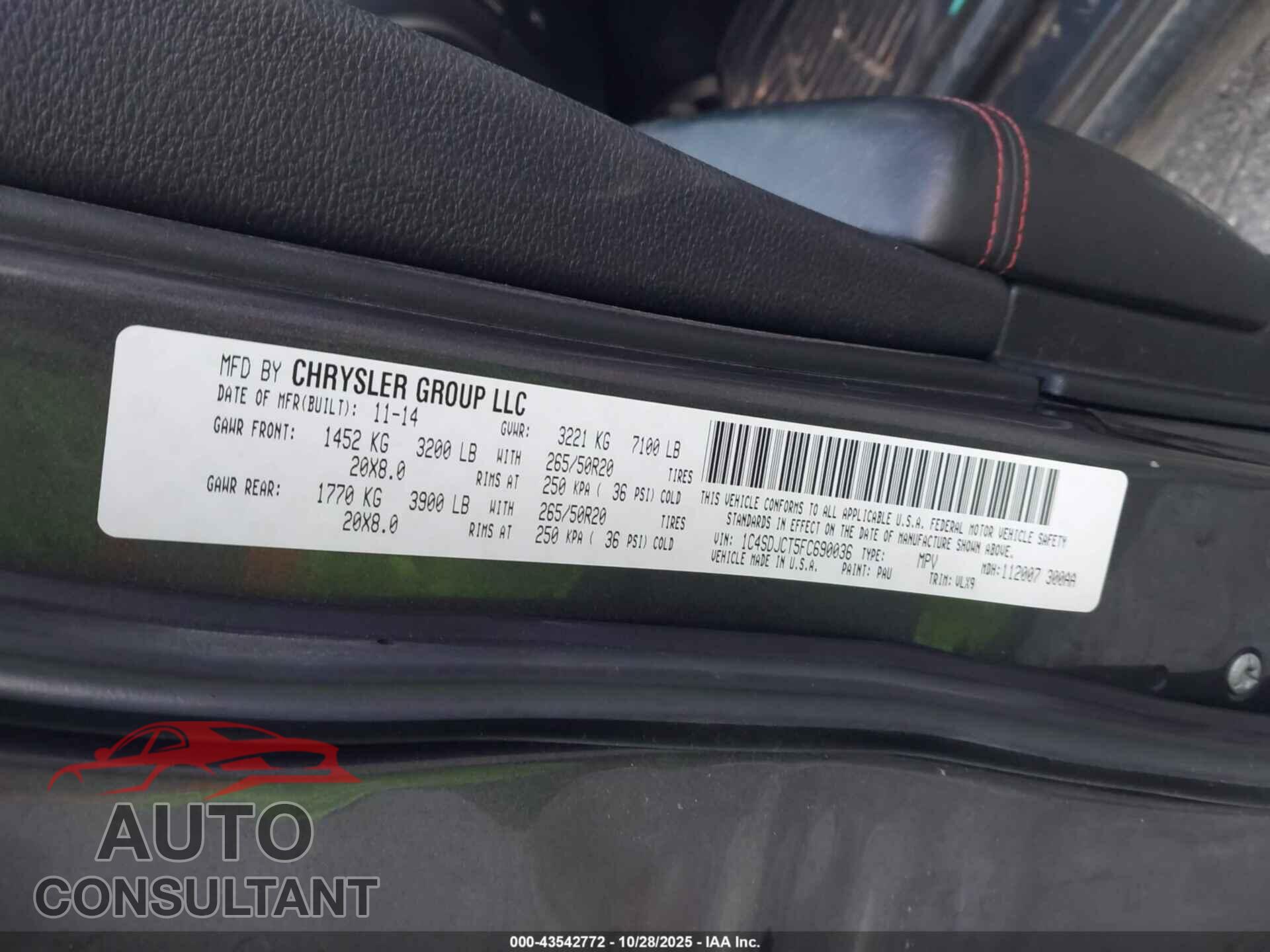 DODGE DURANGO 2015 - 1C4SDJCT5FC690036