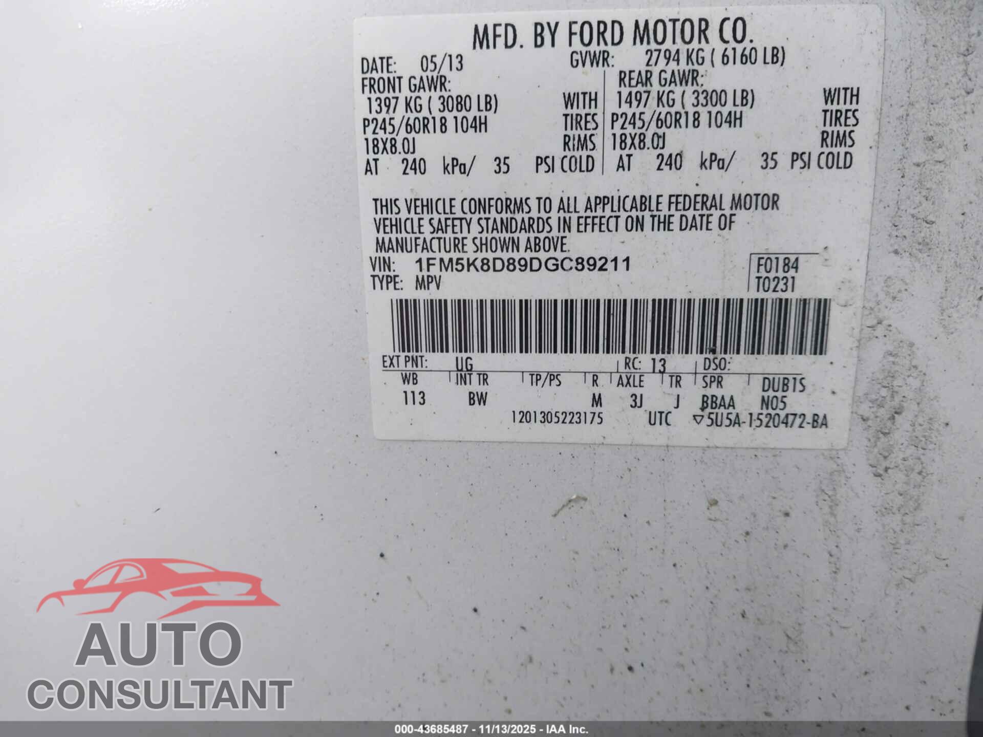 FORD EXPLORER 2013 - 1FM5K8D89DGC89211