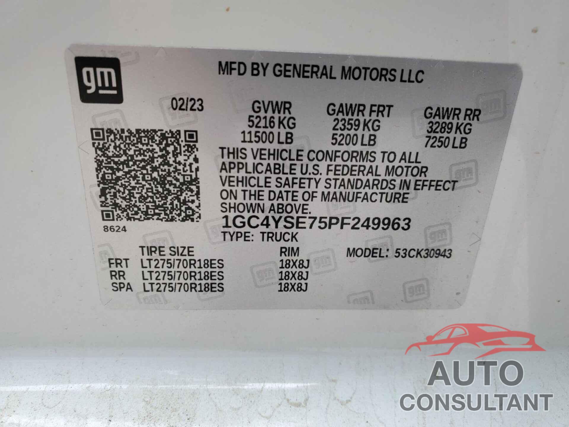 CHEVROLET SILVERADO 2023 - 1GC4YSE75PF249963