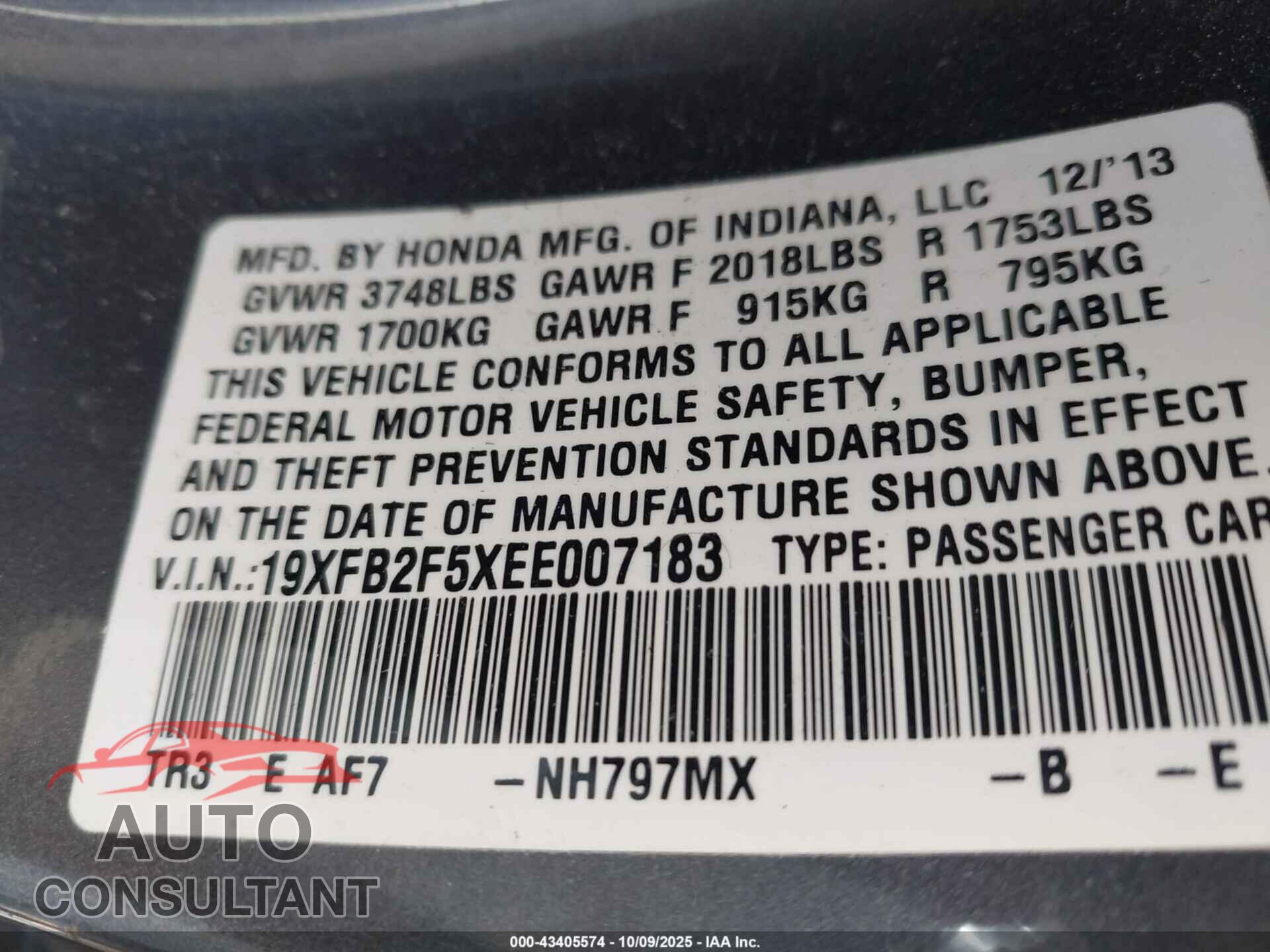 HONDA CIVIC 2014 - 19XFB2F5XEE007183