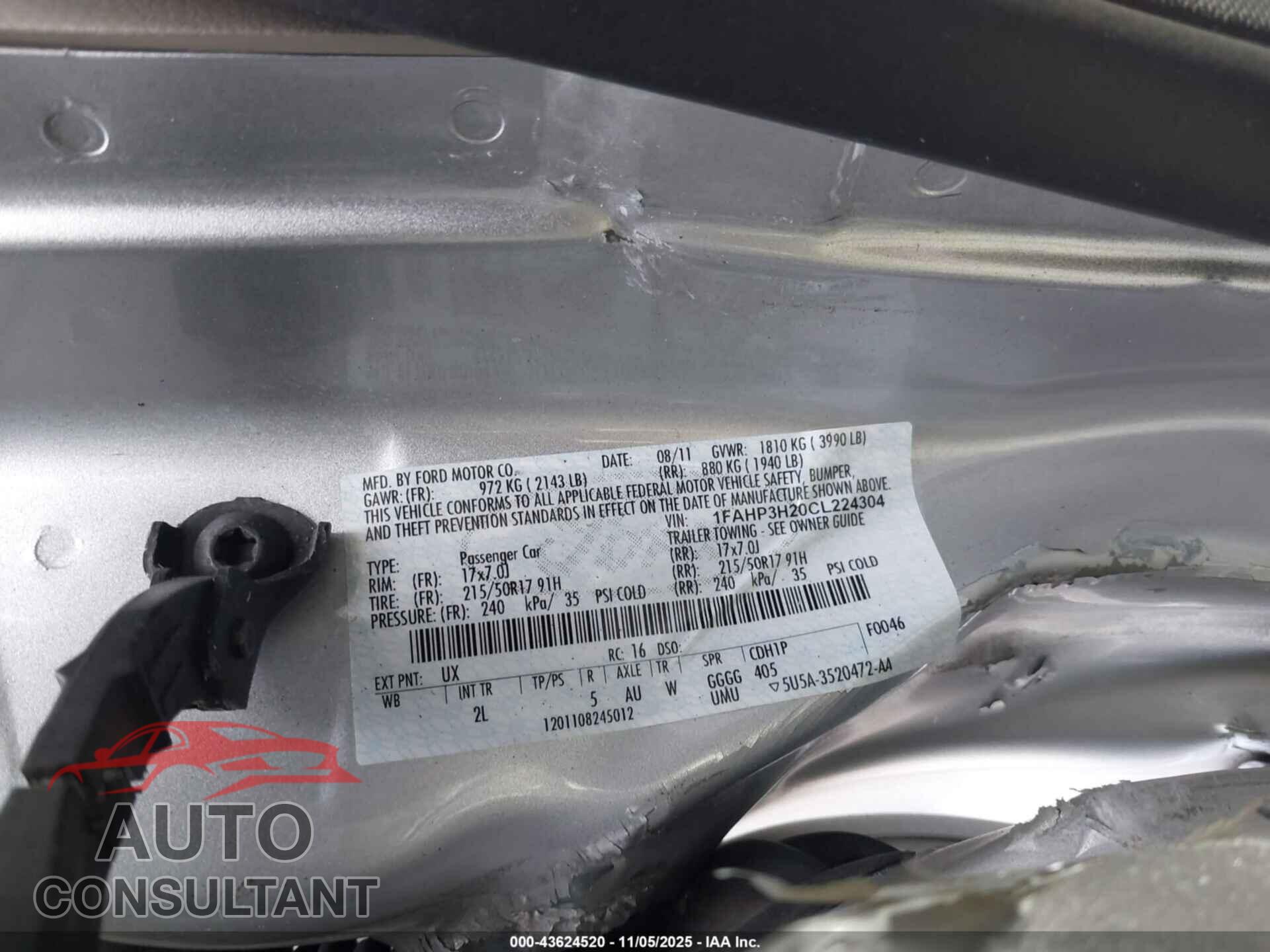 FORD FOCUS 2012 - 1FAHP3H20CL224304