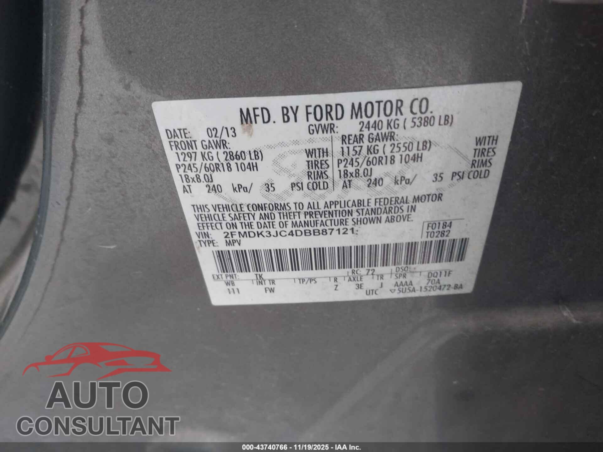 FORD EDGE 2013 - 2FMDK3JC4DBB87121