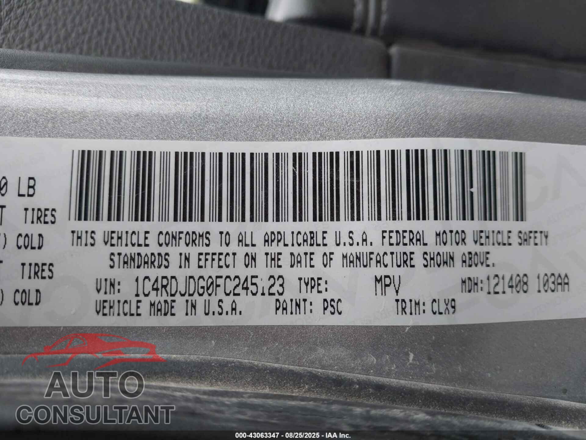 DODGE DURANGO 2015 - 1C4RDJDG0FC245123