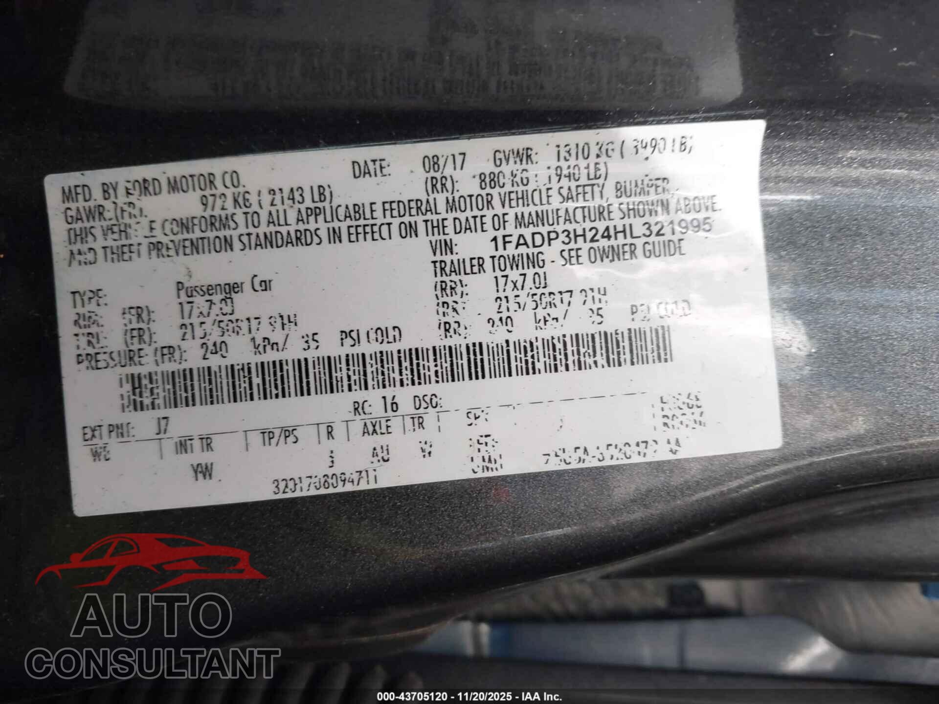 FORD FOCUS 2017 - 1FADP3H24HL321995