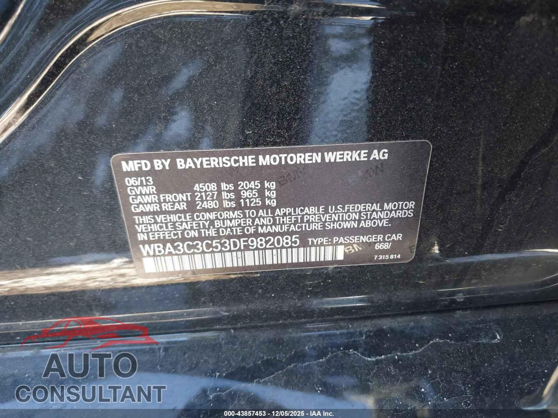 BMW 320I 2013 - WBA3C3C53DF982085