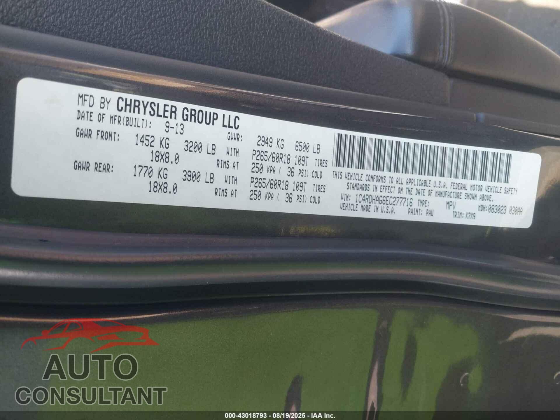 DODGE DURANGO 2014 - 1C4RDHAG6EC277716