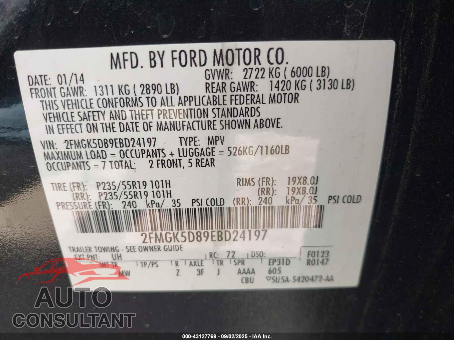 FORD FLEX 2014 - 2FMGK5D89EBD24197