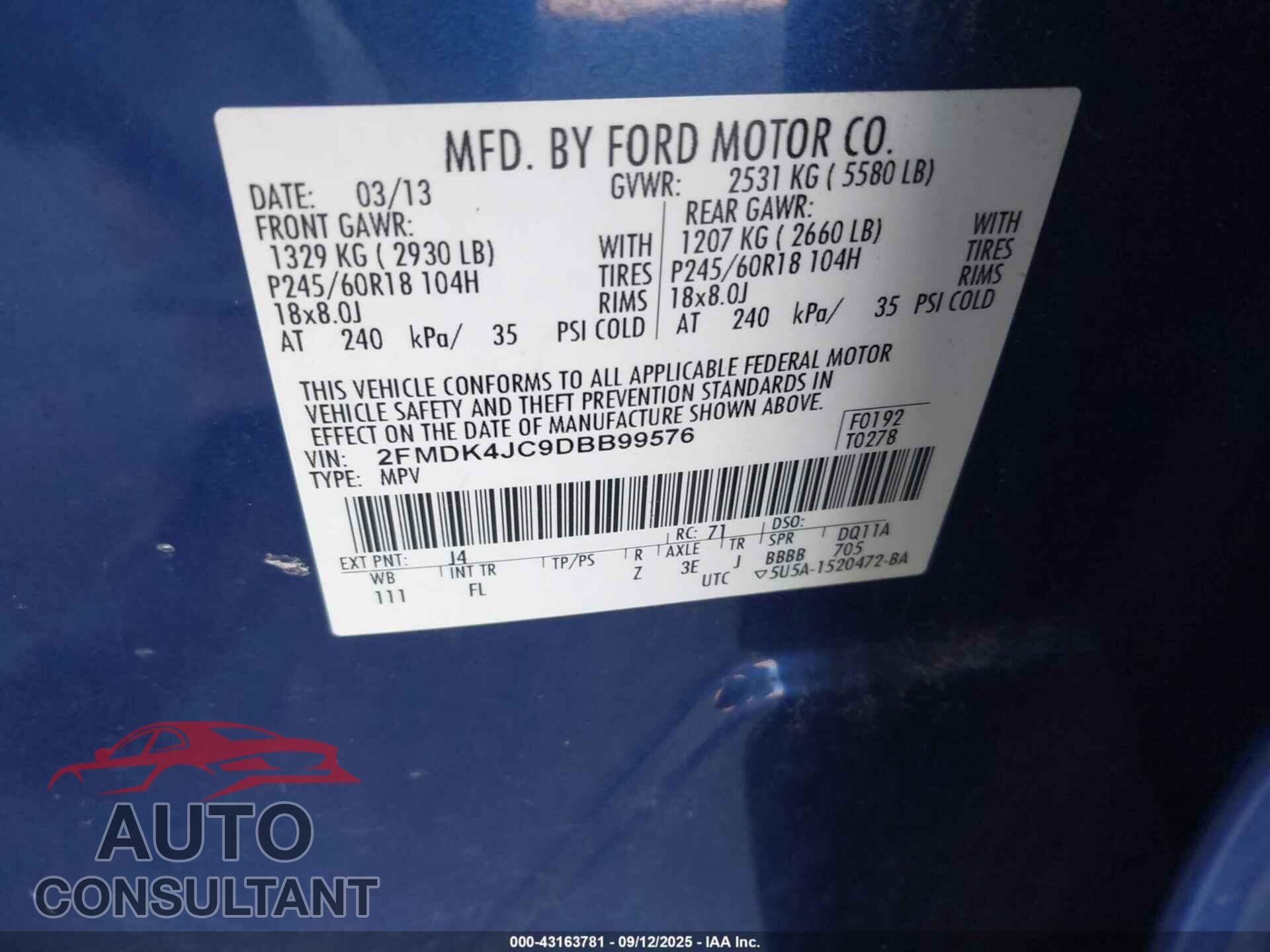 FORD EDGE 2013 - 2FMDK4JC9DBB99576