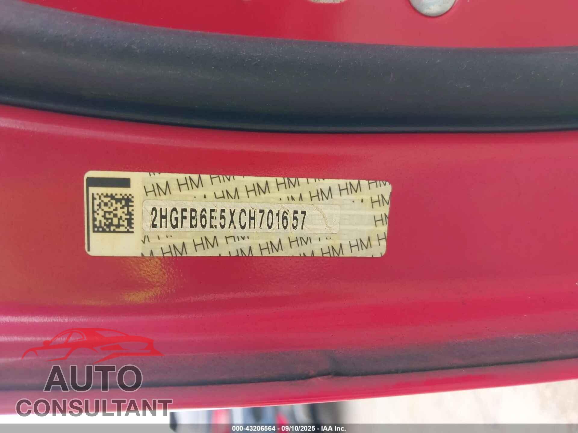 HONDA CIVIC 2012 - 2HGFB6E5XCH701657