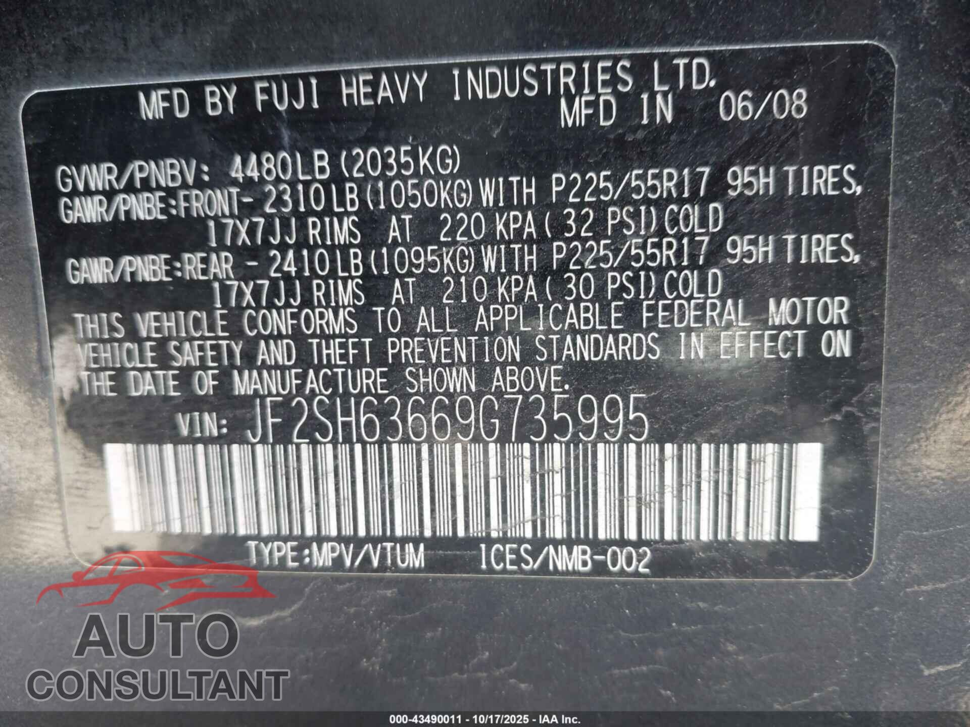SUBARU FORESTER 2009 - JF2SH63669G735995