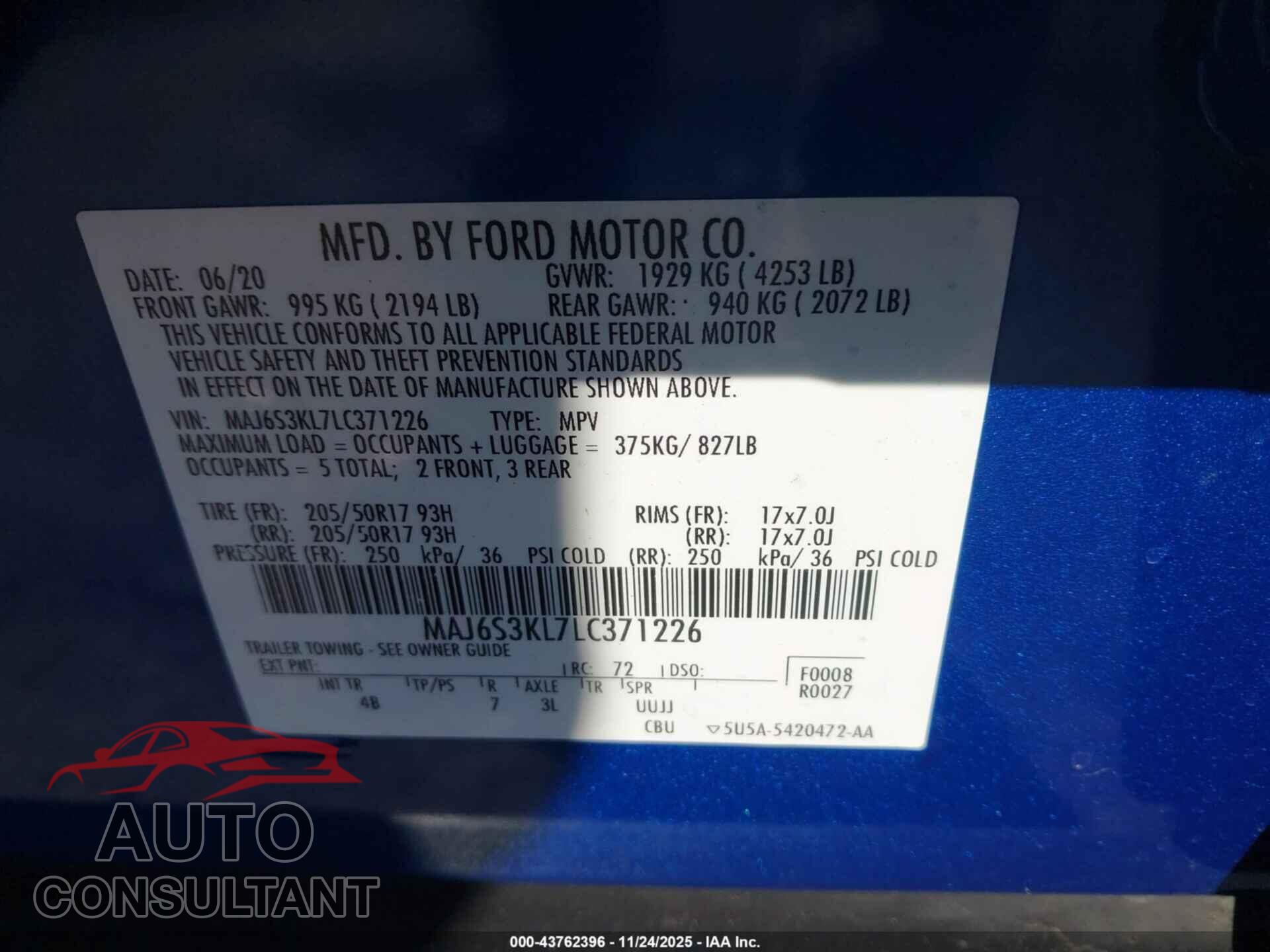 FORD ECOSPORT 2020 - MAJ6S3KL7LC371226