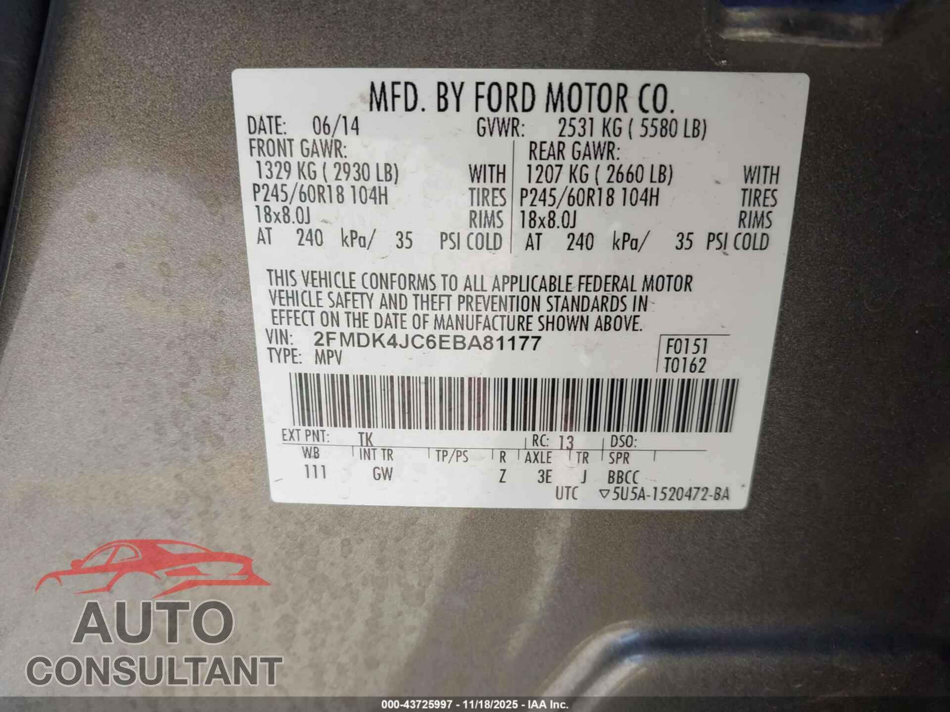 FORD EDGE 2014 - 2FMDK4JC6EBA81177