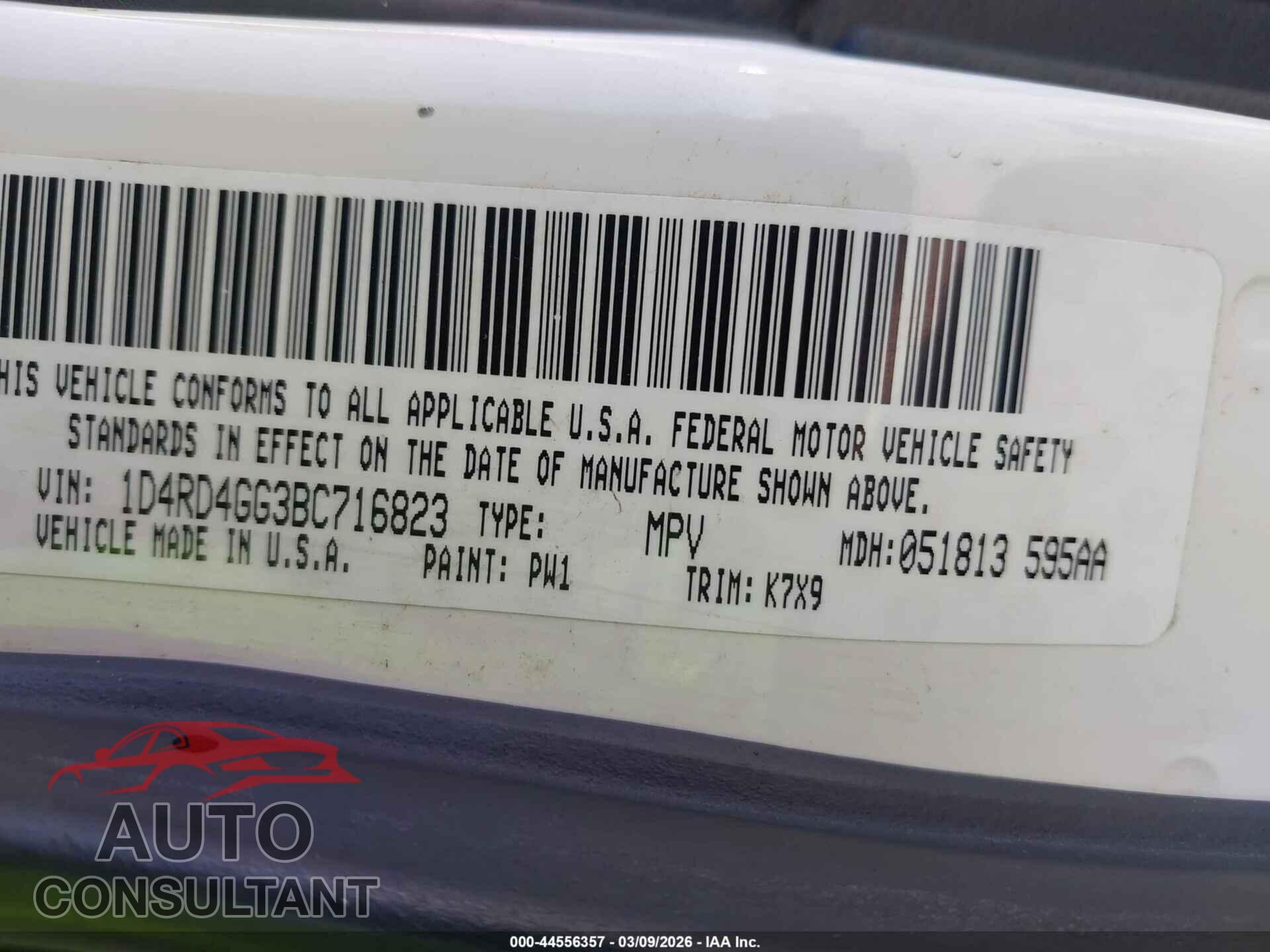 DODGE DURANGO 2011 - 1D4RD4GG3BC716823