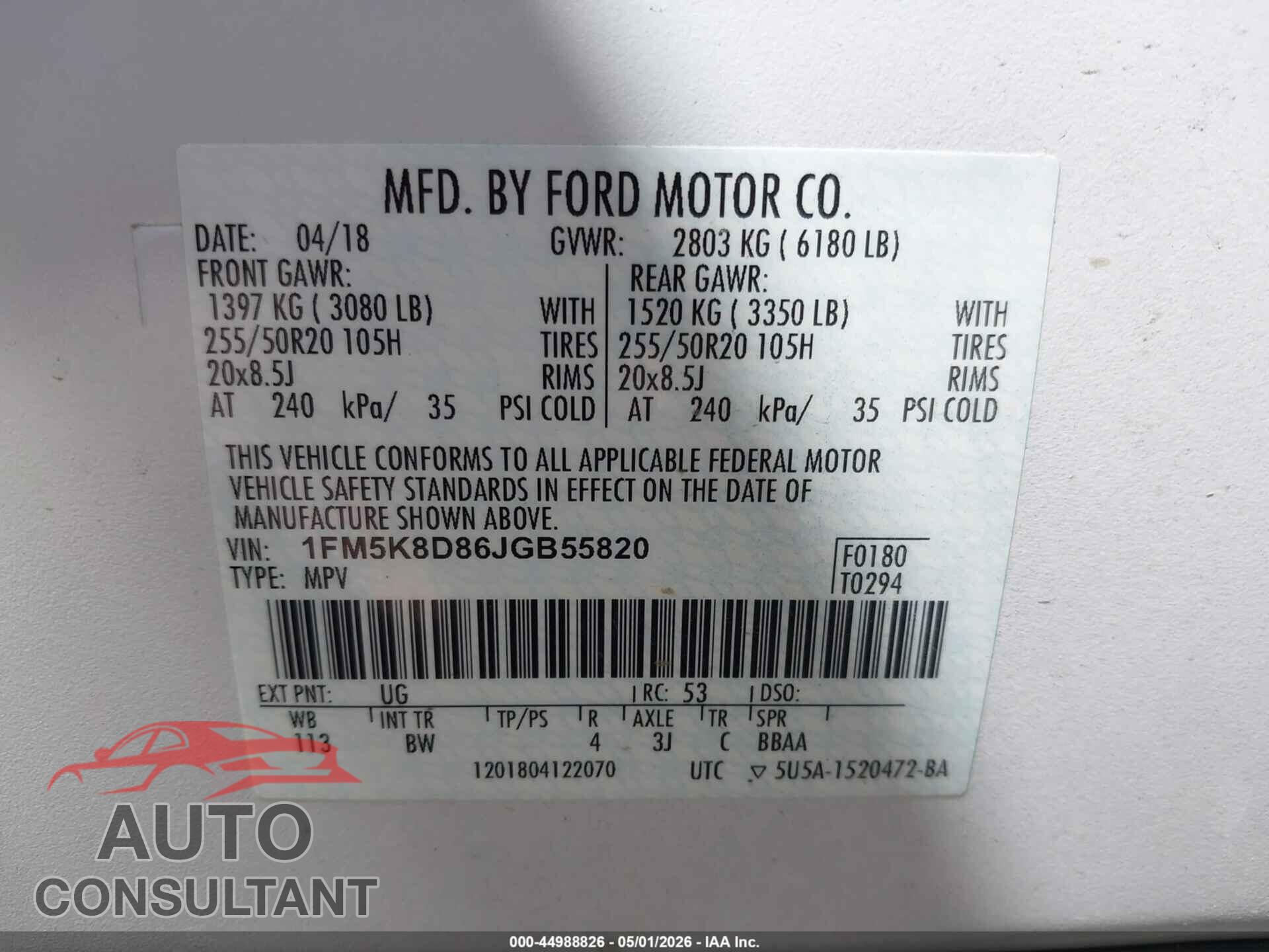 FORD EXPLORER 2018 - 1FM5K8D86JGB55820
