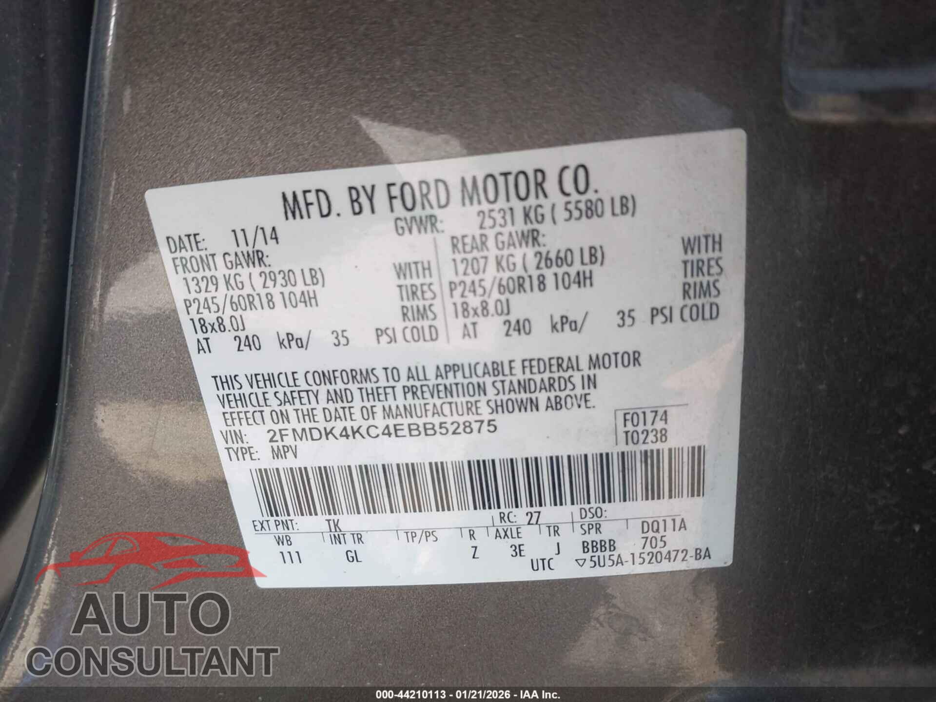 FORD EDGE 2014 - 2FMDK4KC4EBB52875
