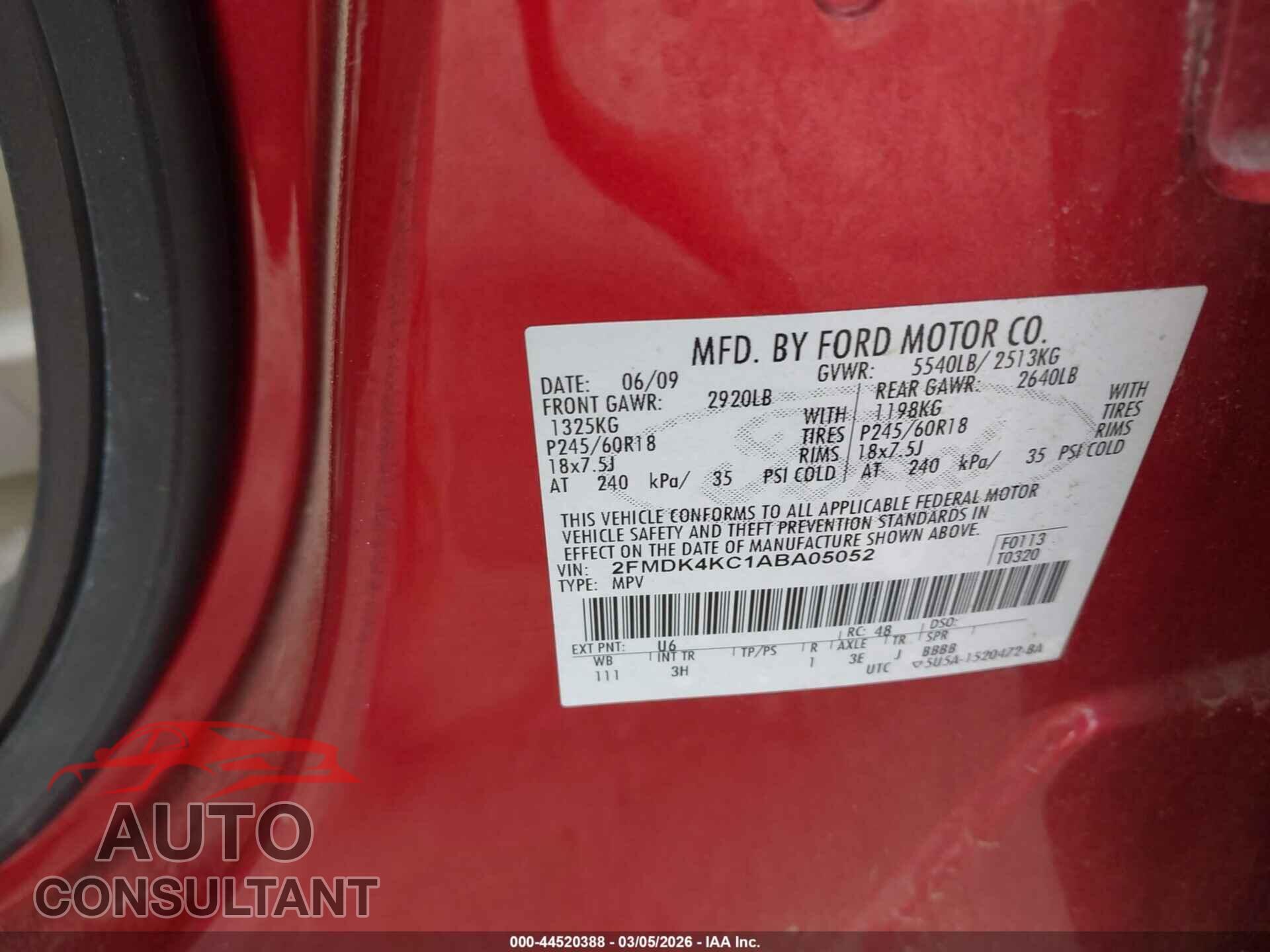 FORD EDGE 2010 - 2FMDK4KC1ABA05052
