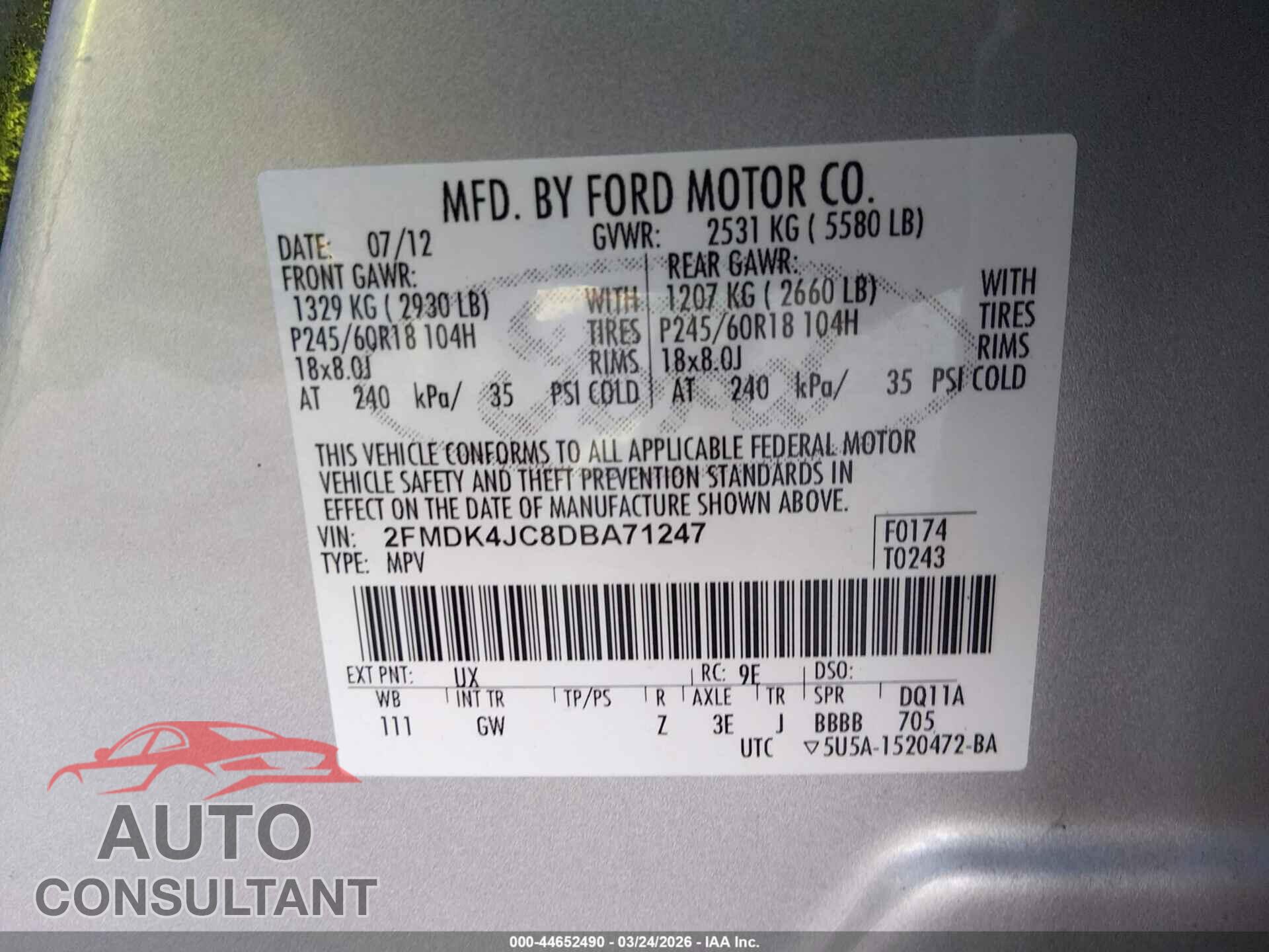 FORD EDGE 2013 - 2FMDK4JC8DBA71247