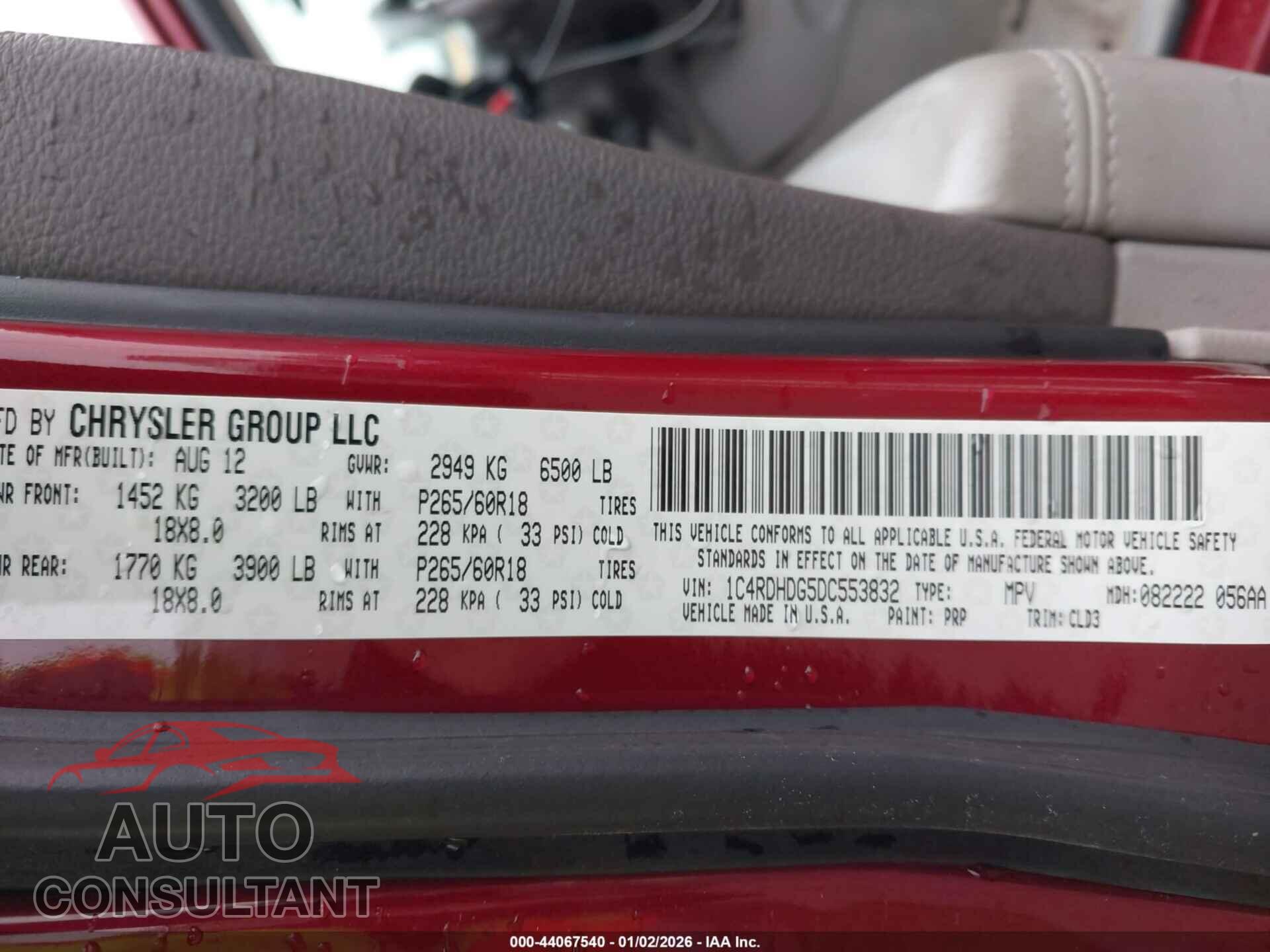 DODGE DURANGO 2013 - 1C4RDHDG5DC553832