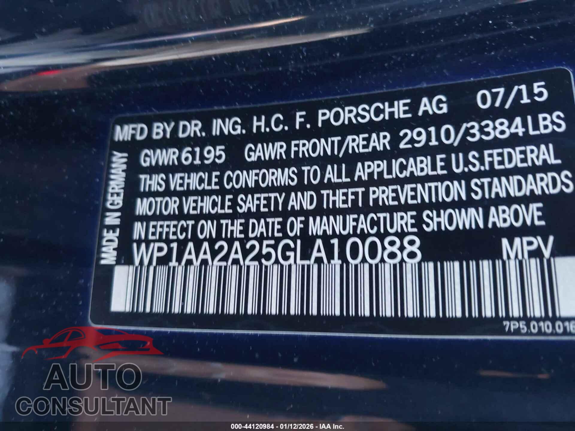 PORSCHE CAYENNE 2016 - WP1AA2A25GLA10088