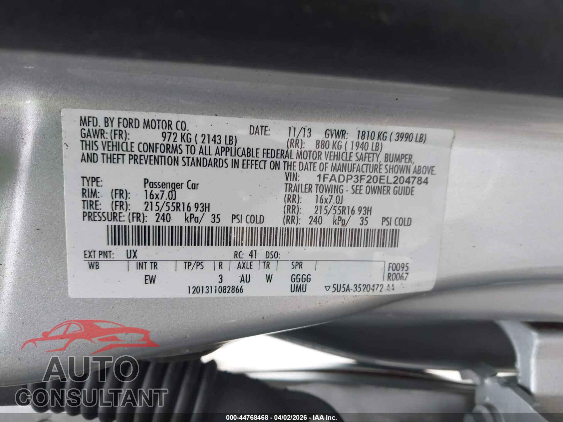 FORD FOCUS 2014 - 1FADP3F20EL204784