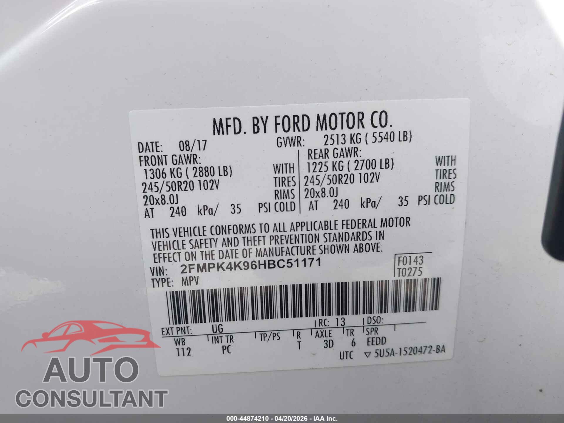 FORD EDGE 2017 - 2FMPK4K96HBC51171