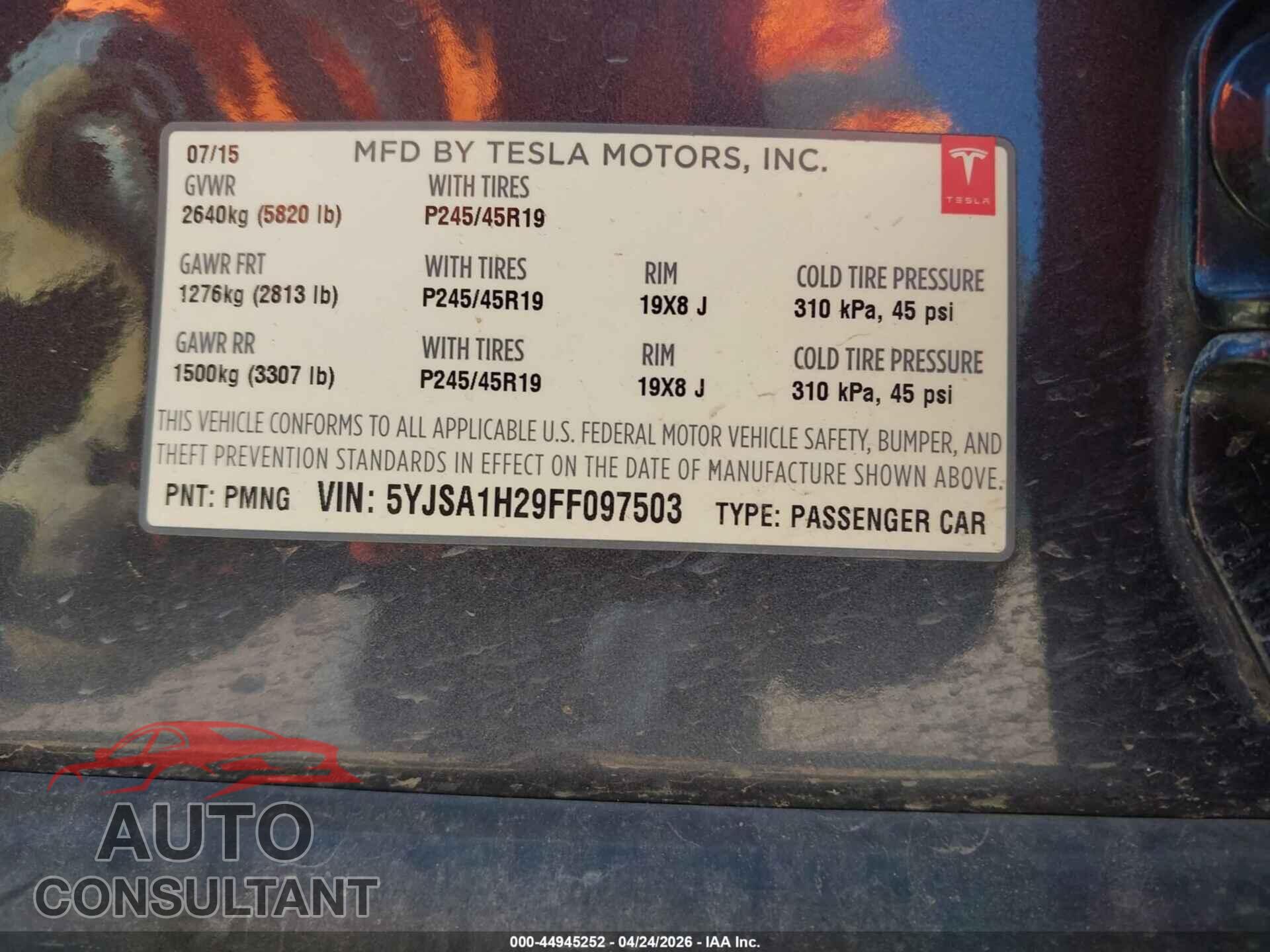 TESLA MODEL S 2015 - 5YJSA1H29FF097503