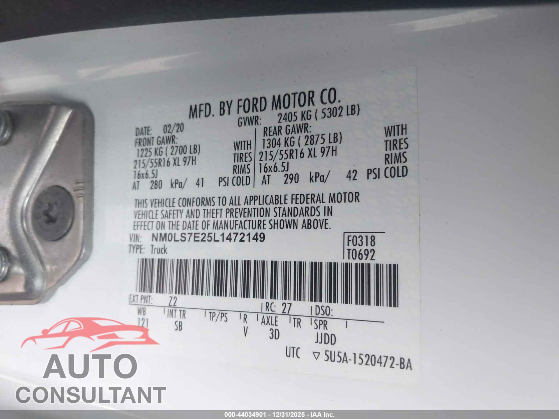 FORD TRANSIT CONNECT 2020 - NM0LS7E25L1472149