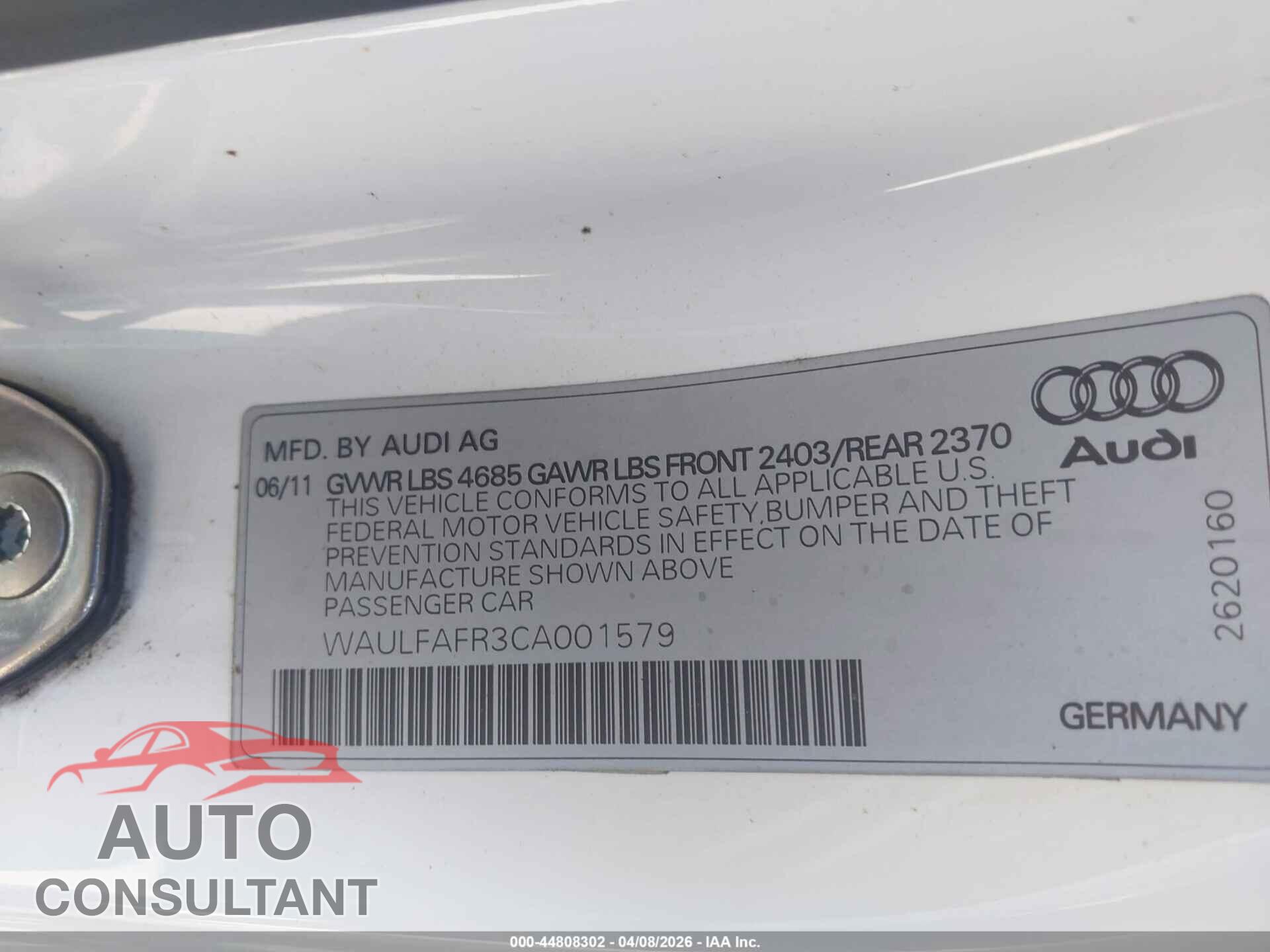 AUDI A5 2012 - WAULFAFR3CA001579