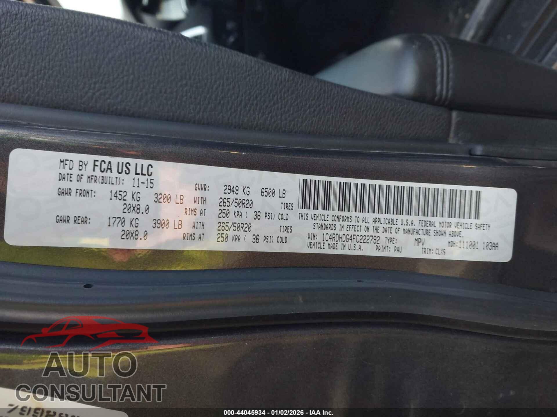 DODGE DURANGO 2015 - 1C4RDHDG4FC222792