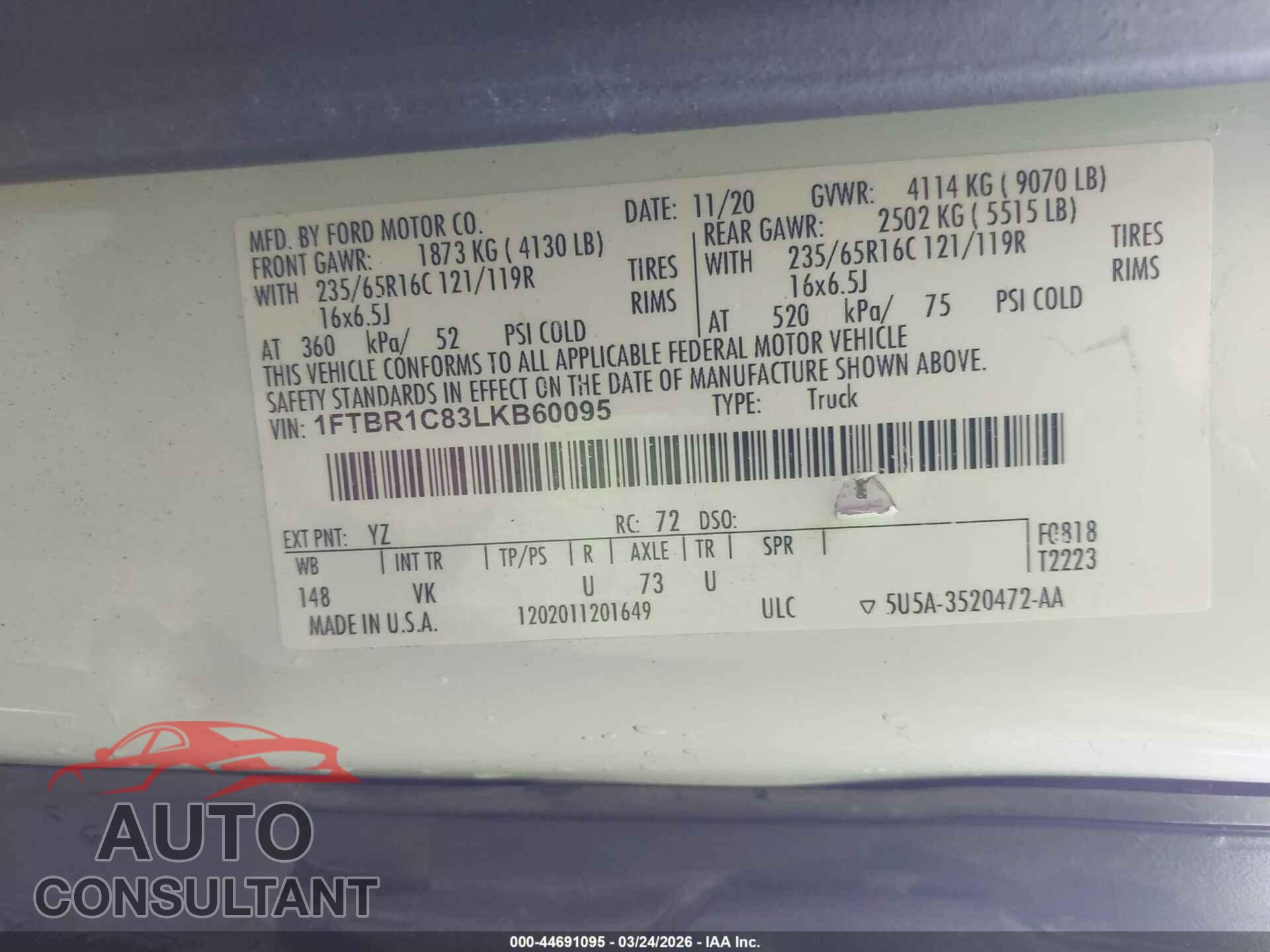FORD TRANSIT-250 2020 - 1FTBR1C83LKB60095