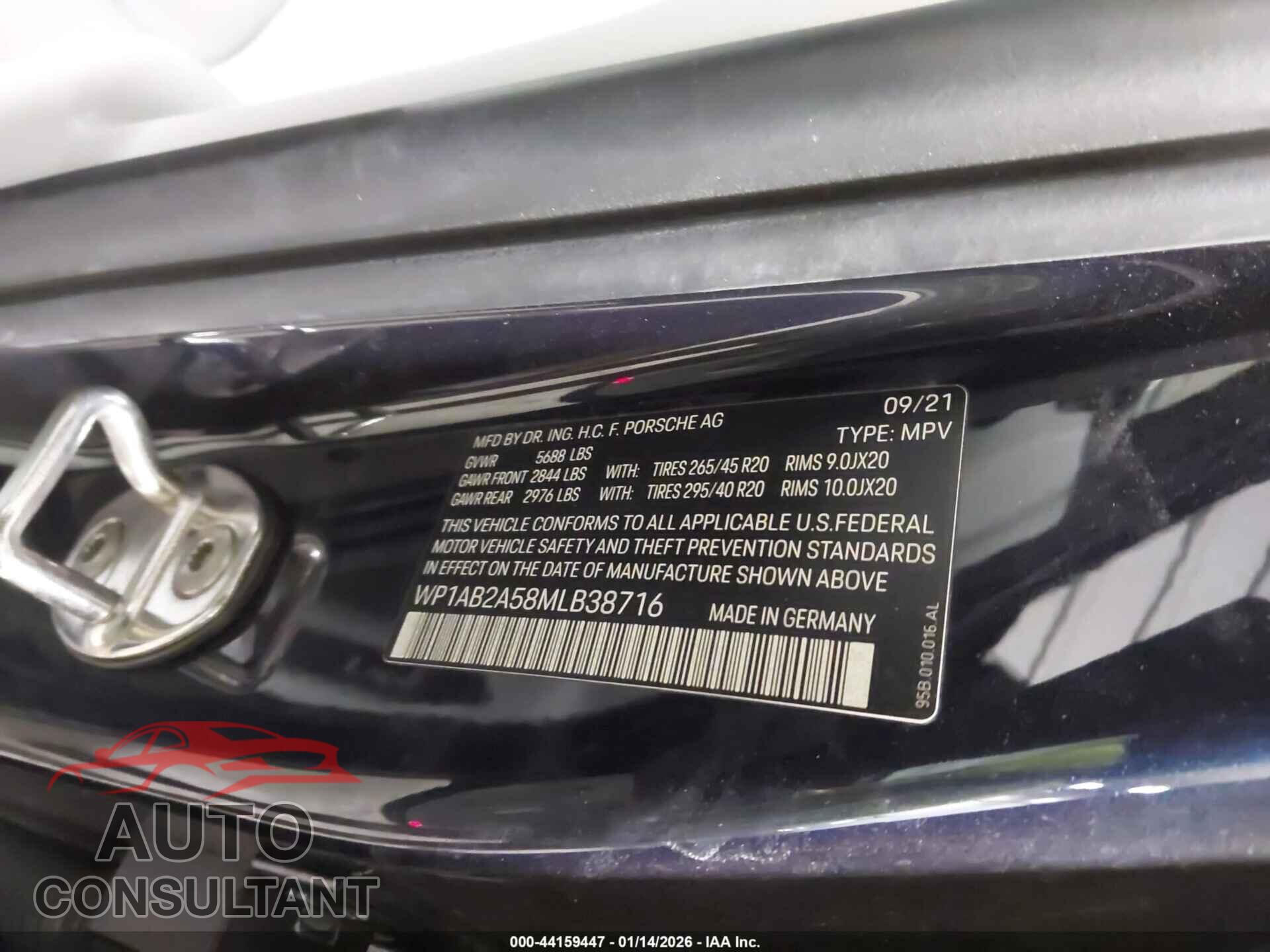 PORSCHE MACAN 2021 - WP1AB2A58MLB38716