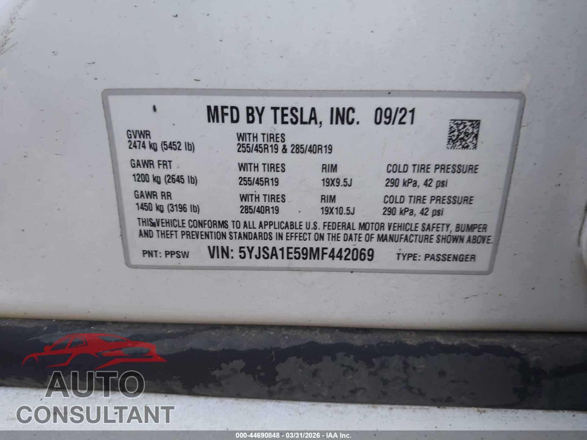 TESLA MODEL S 2021 - 5YJSA1E59MF442069