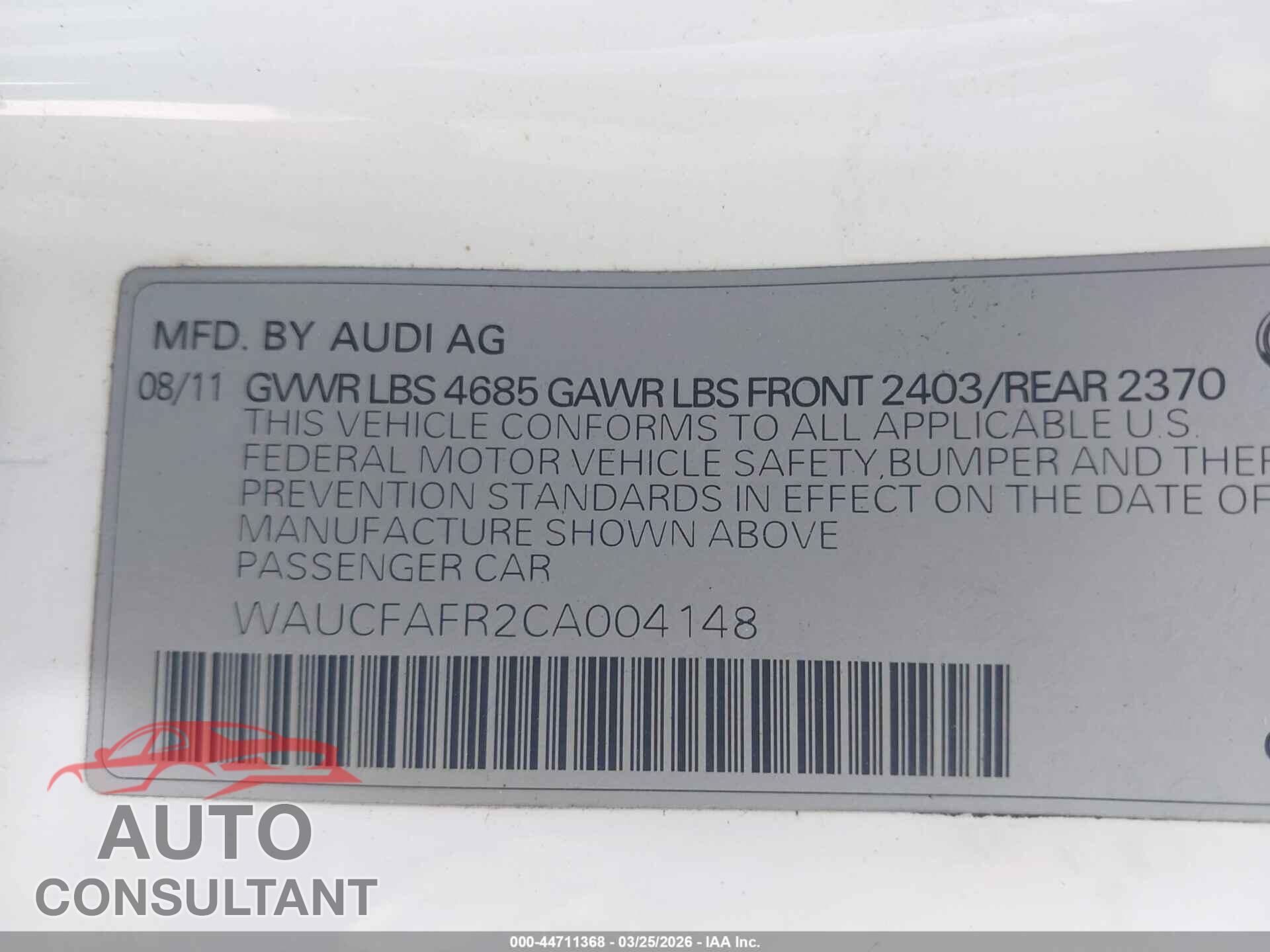 AUDI A5 2012 - WAUCFAFR2CA004148