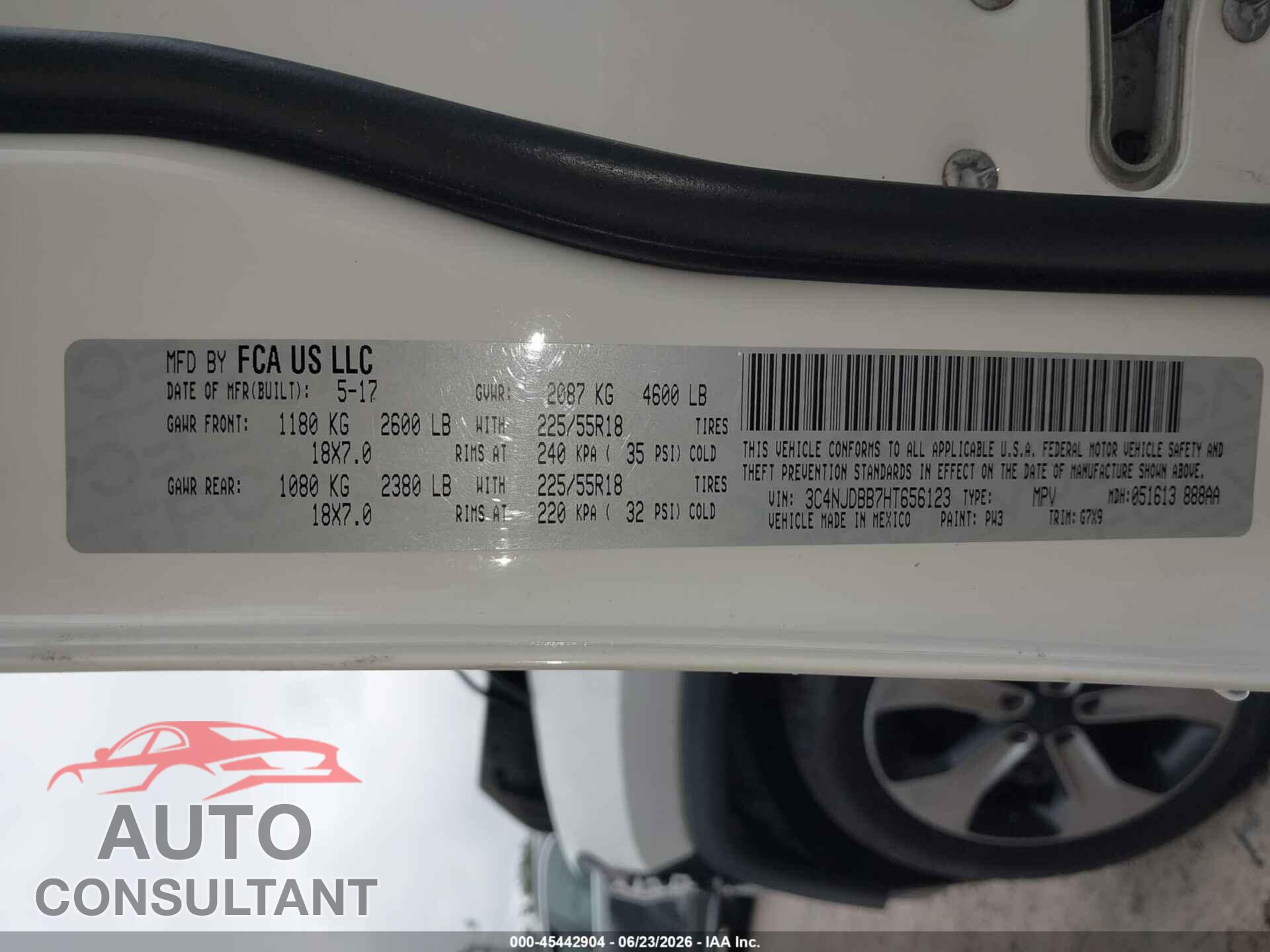 JEEP COMPASS 2017 - 3C4NJDBB7HT656123