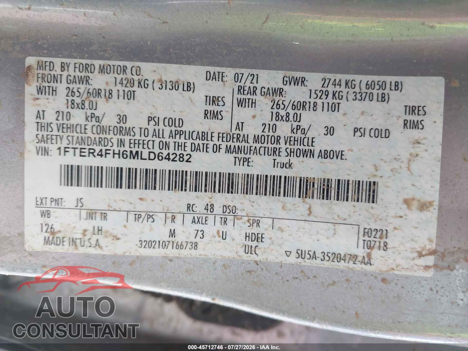 FORD RANGER 2021 - 1FTER4FH6MLD64282