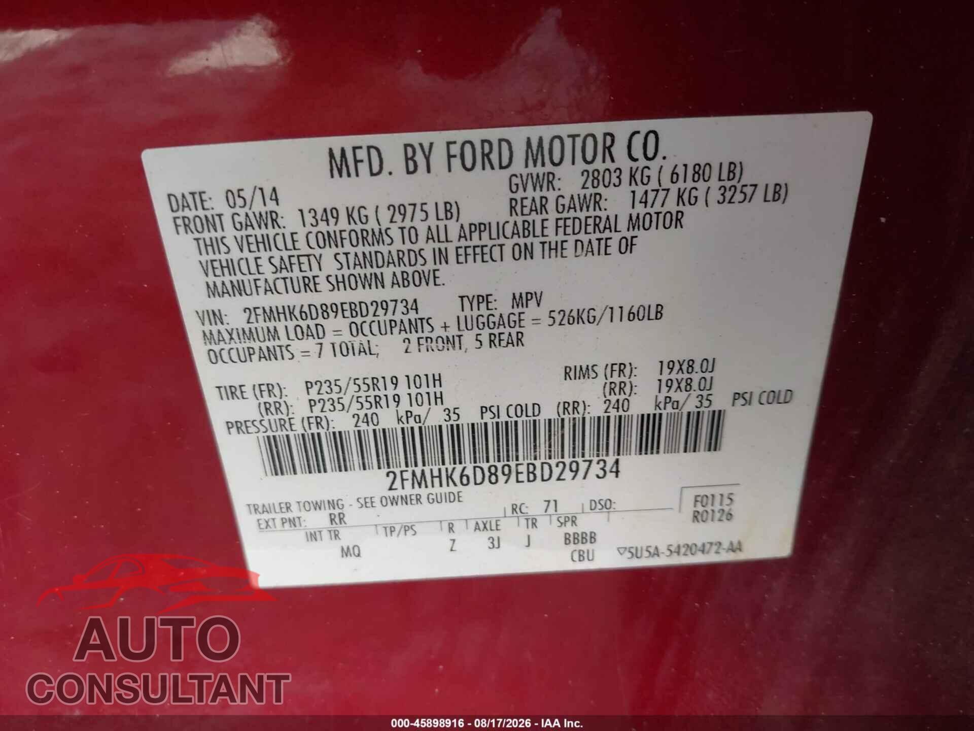 FORD FLEX 2014 - 2FMHK6D89EBD29734