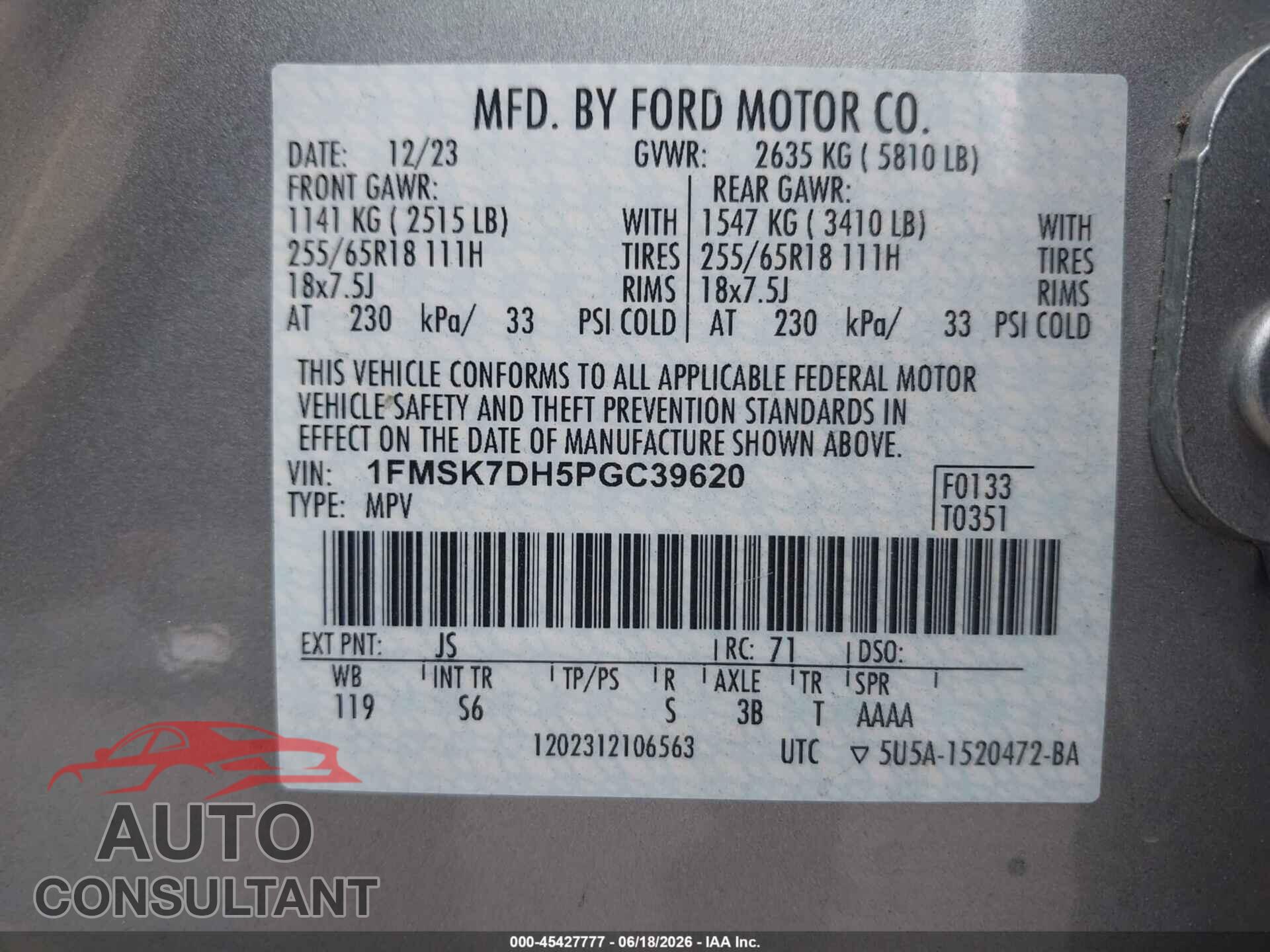 FORD EXPLORER 2023 - 1FMSK7DH5PGC39620