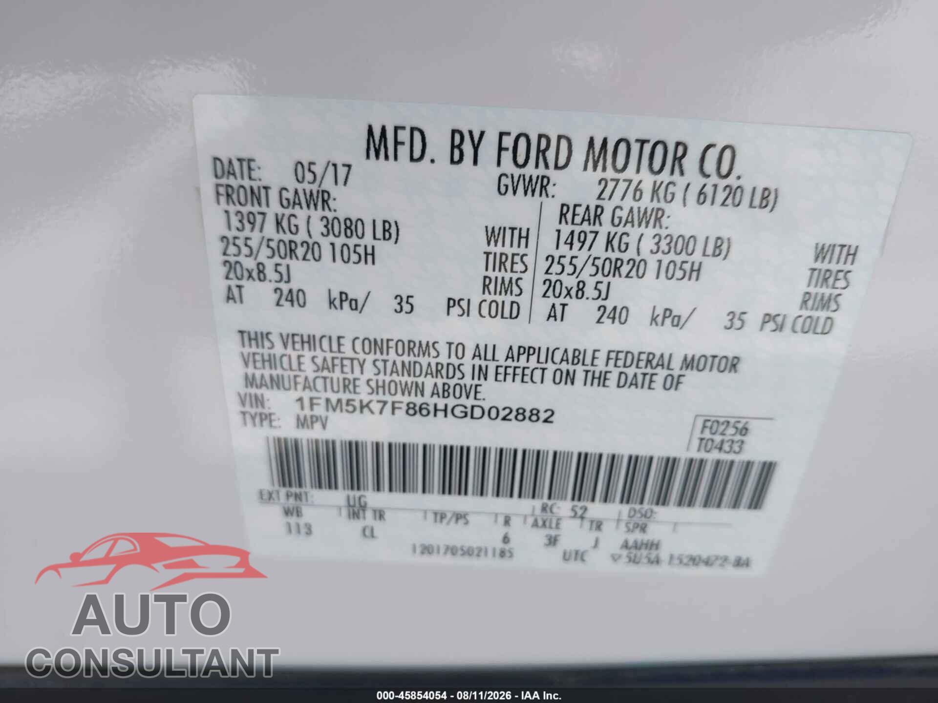 FORD EXPLORER 2017 - 1FM5K7F86HGD02882