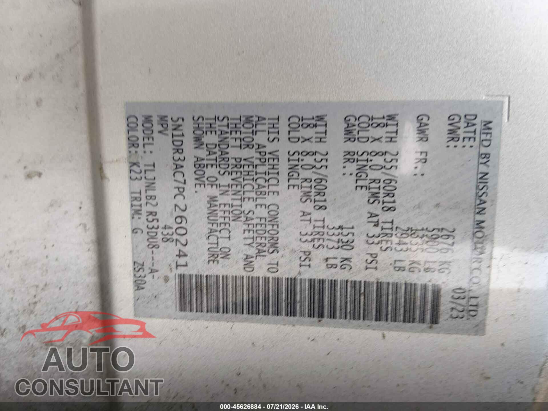 NISSAN PATHFINDER 2023 - 5N1DR3AC7PC260241