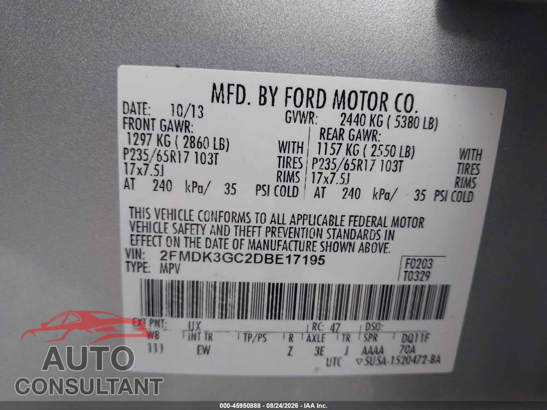 FORD EDGE 2013 - 2FMDK3GC2DBE17195