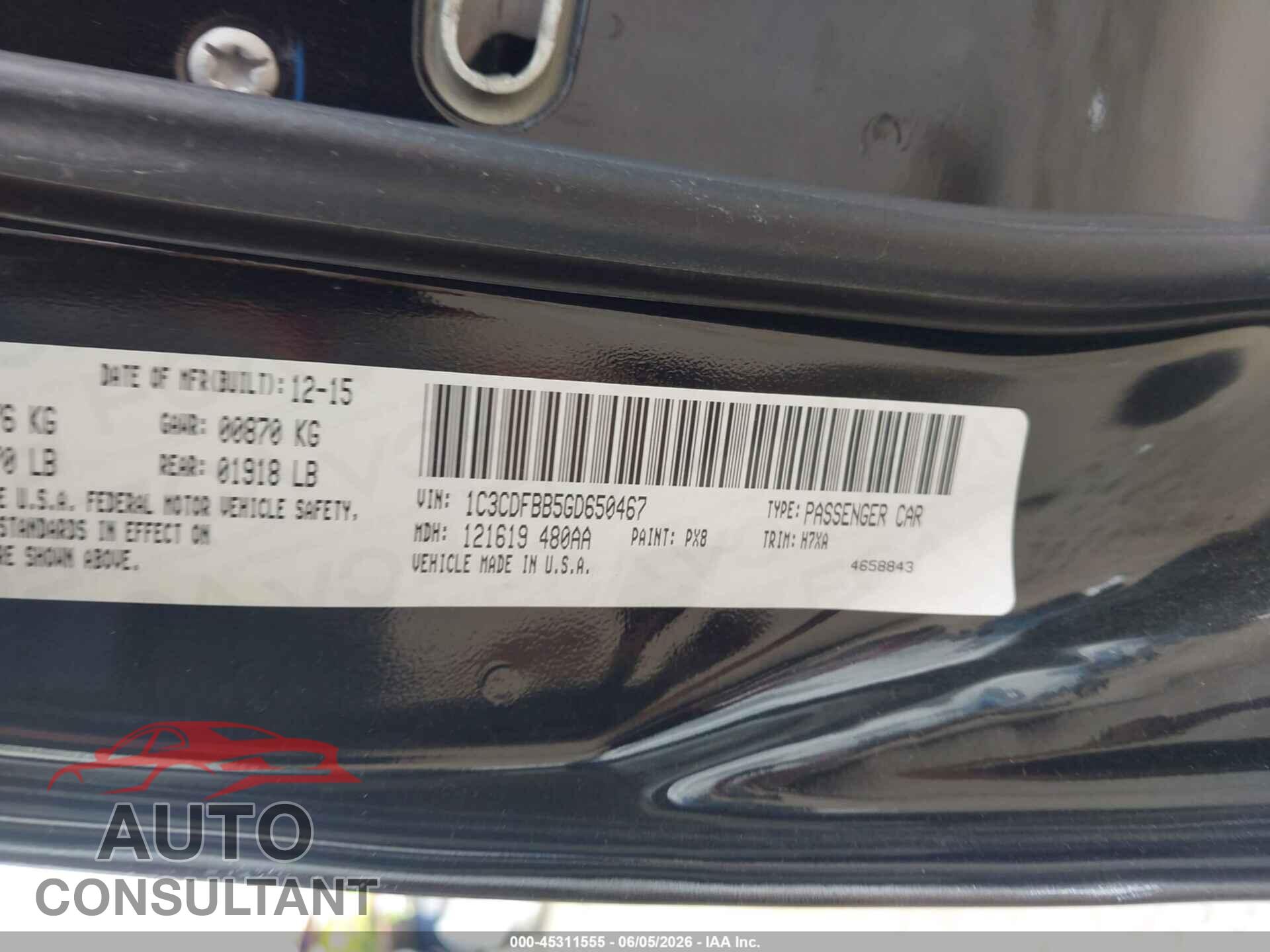 DODGE DART 2016 - 1C3CDFBB5GD650467