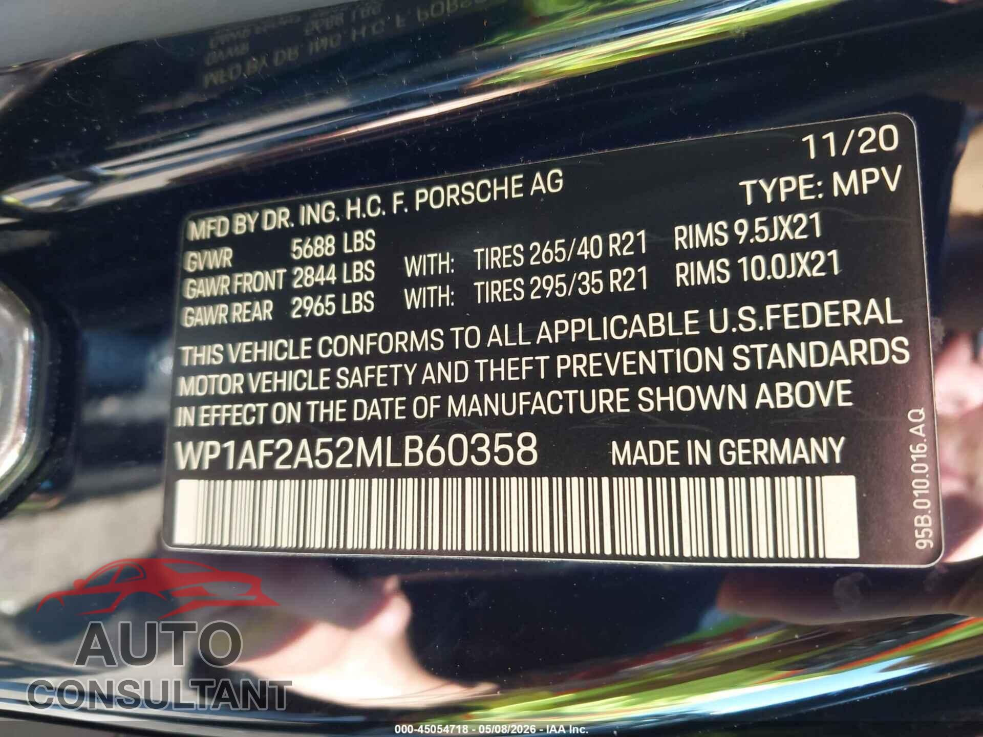 PORSCHE MACAN 2021 - WP1AF2A52MLB60358