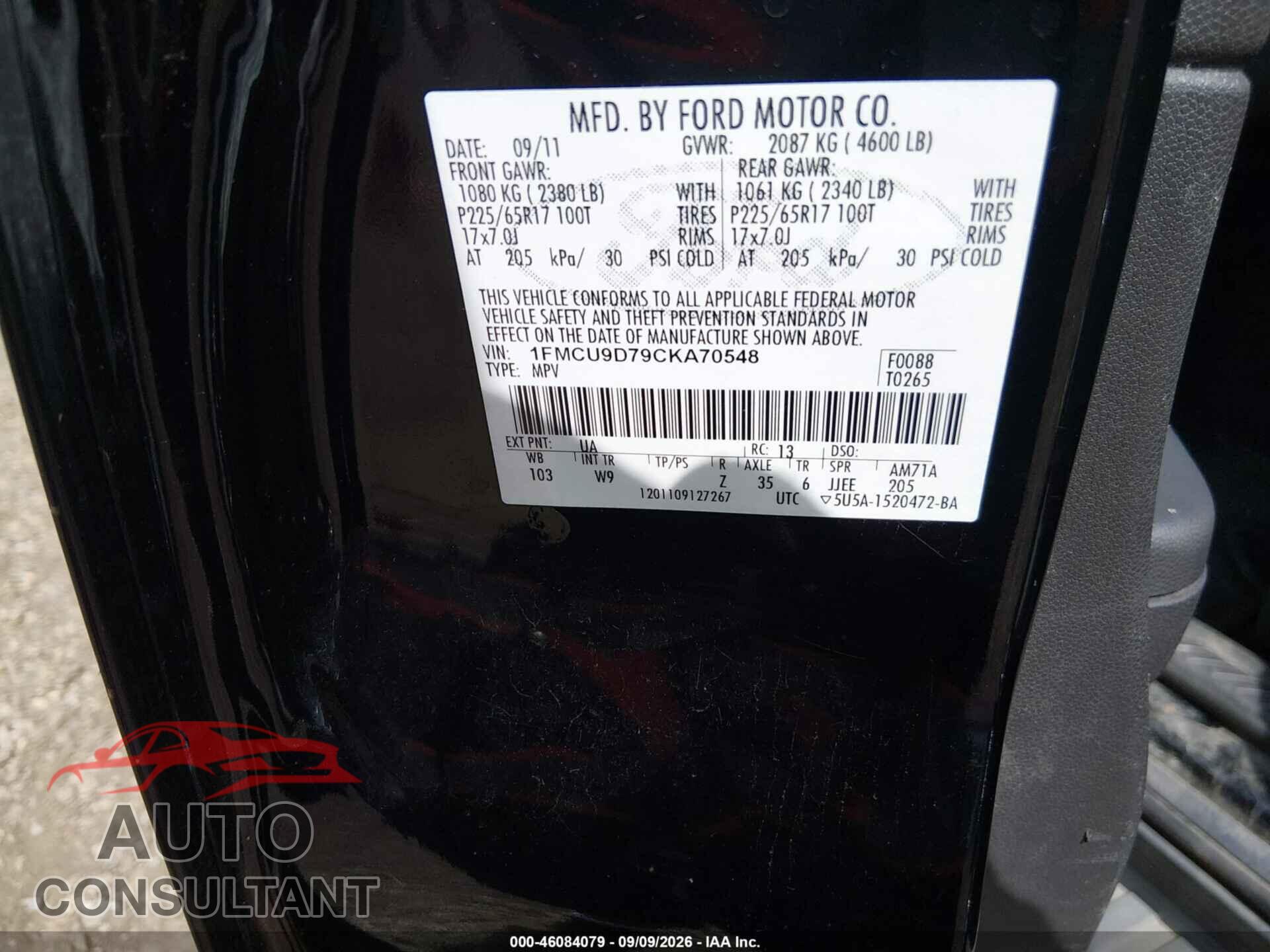 FORD ESCAPE 2012 - 1FMCU9D79CKA70548