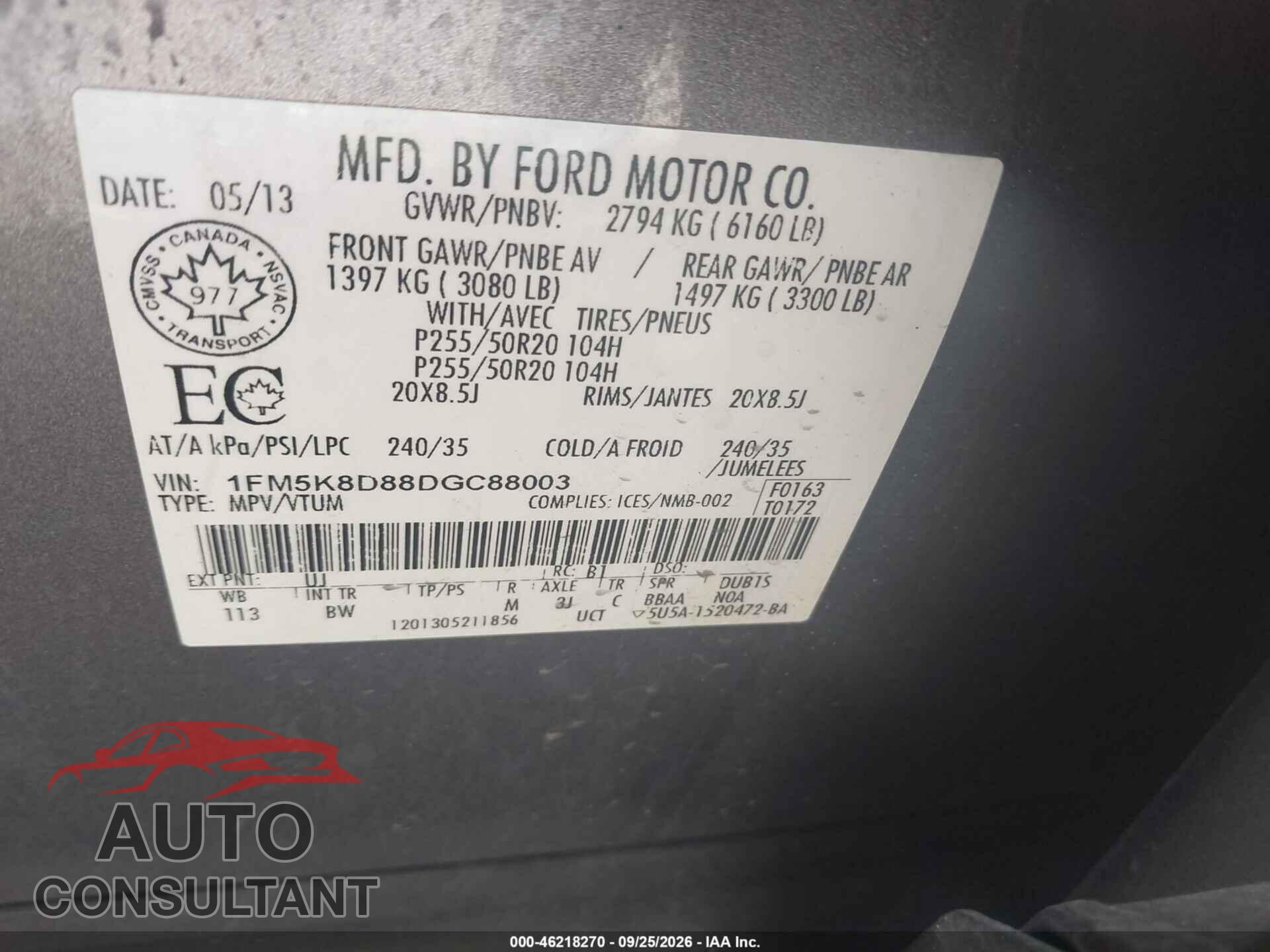 FORD EXPLORER 2013 - 1FM5K8D88DGC88003