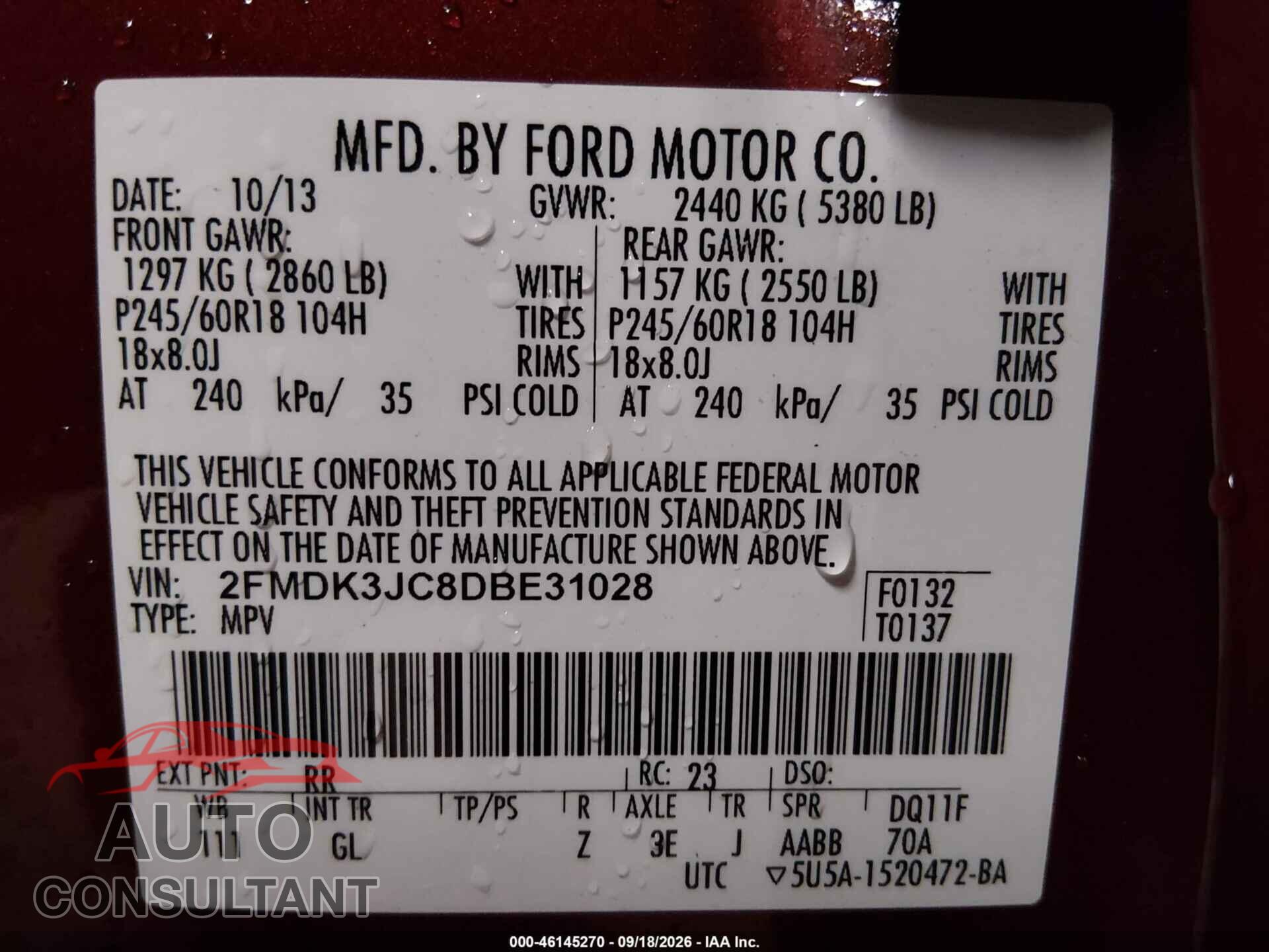 FORD EDGE 2013 - 2FMDK3JC8DBE31028